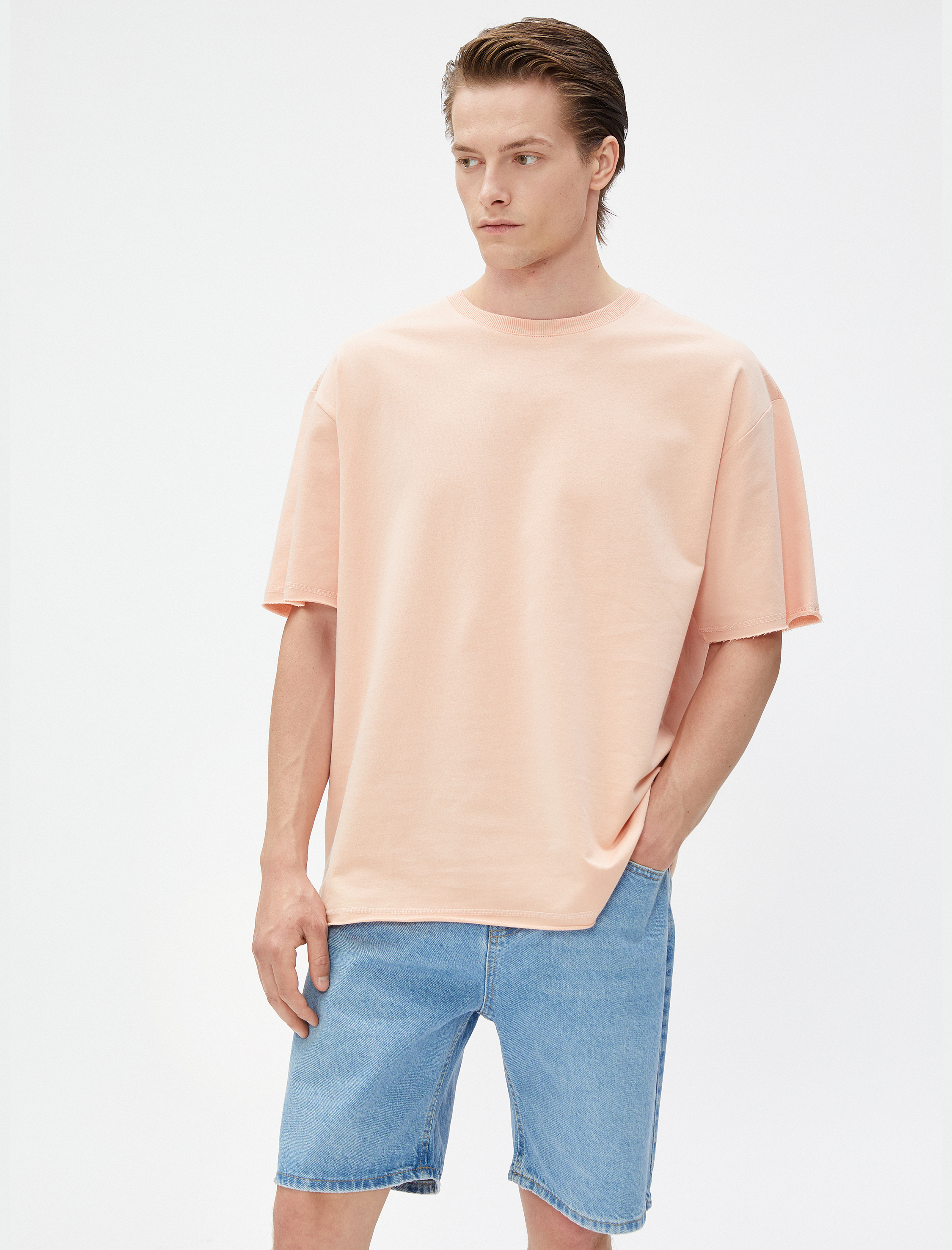   Basic Oversize Tişört Bisiklet Yaka Kısa Kollu