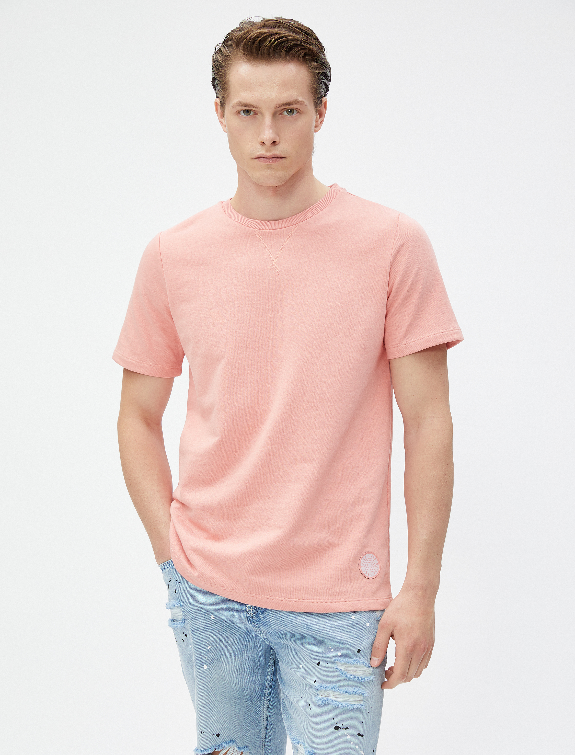   Kaşkorse Tişört Etiket Baskı Detaylı Bisiklet Yaka