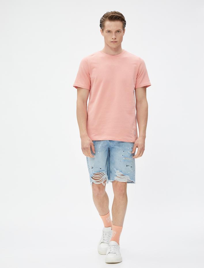  Kaşkorse Tişört Etiket Baskı Detaylı Bisiklet Yaka