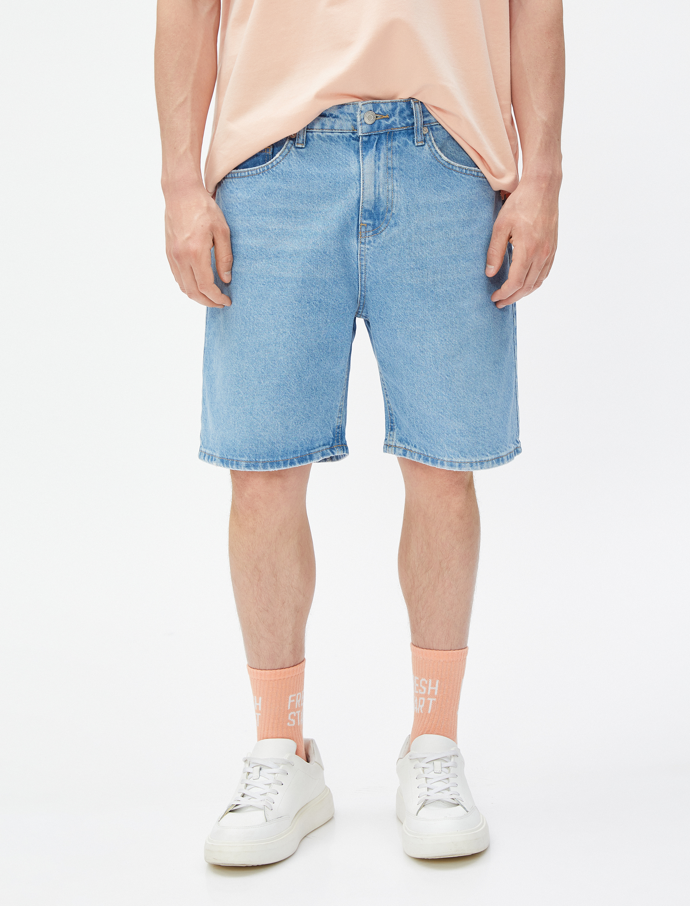   Bermuda Kot Şort Cep Detaylı Pamuklu