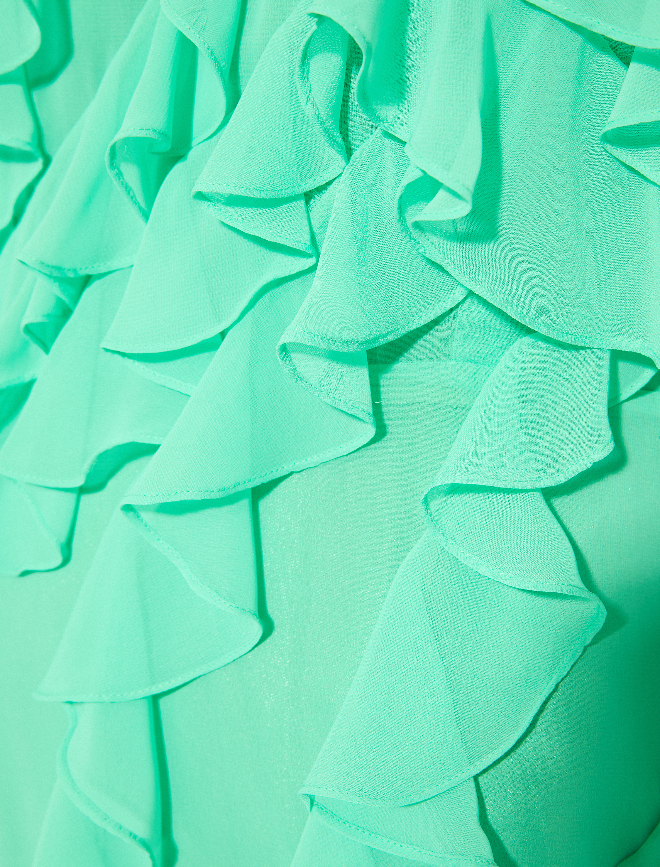   Şifon Uzun Abiye Elbise Volanlı Asimetrik