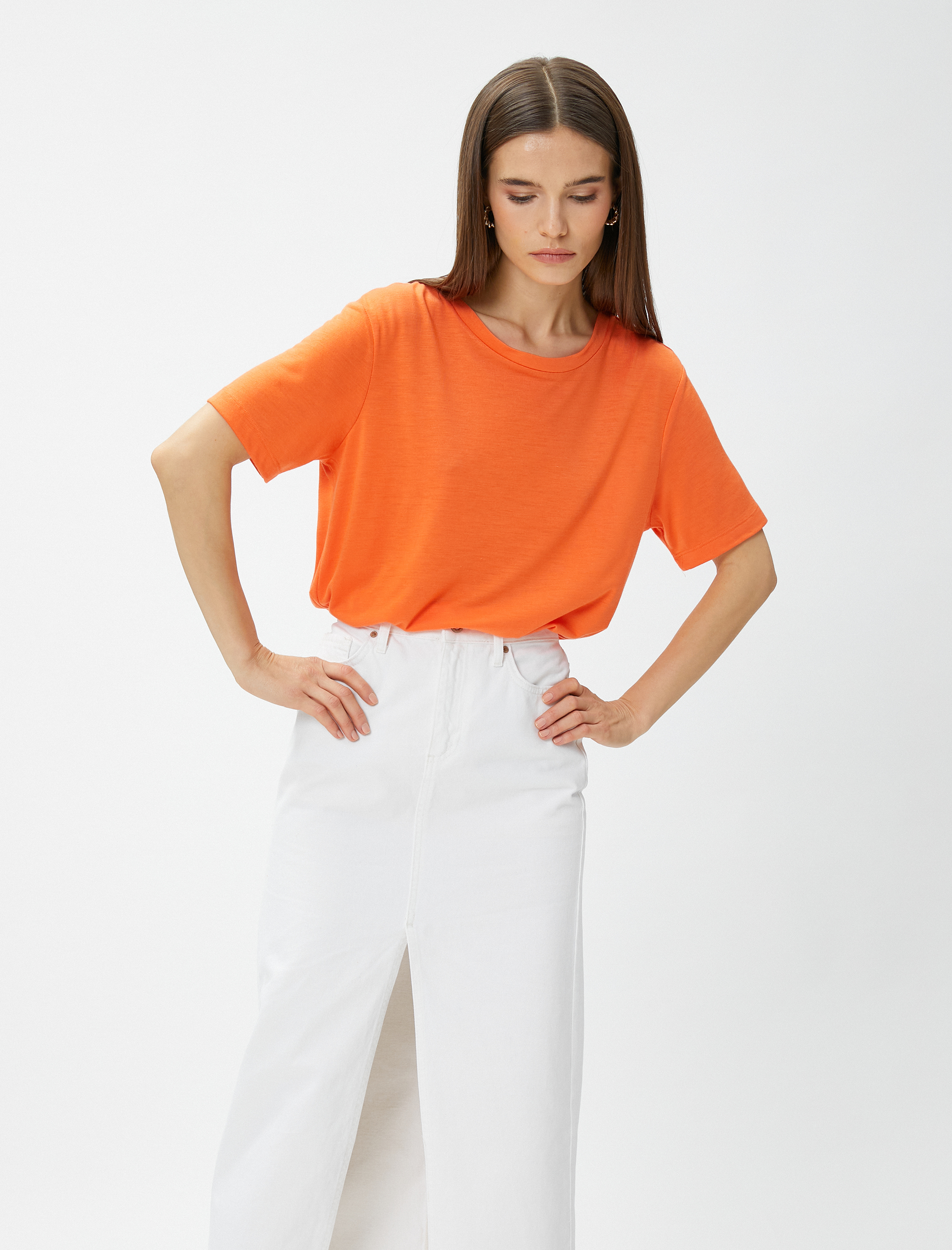 Oversize Basic Tişört Bisiklet Yaka