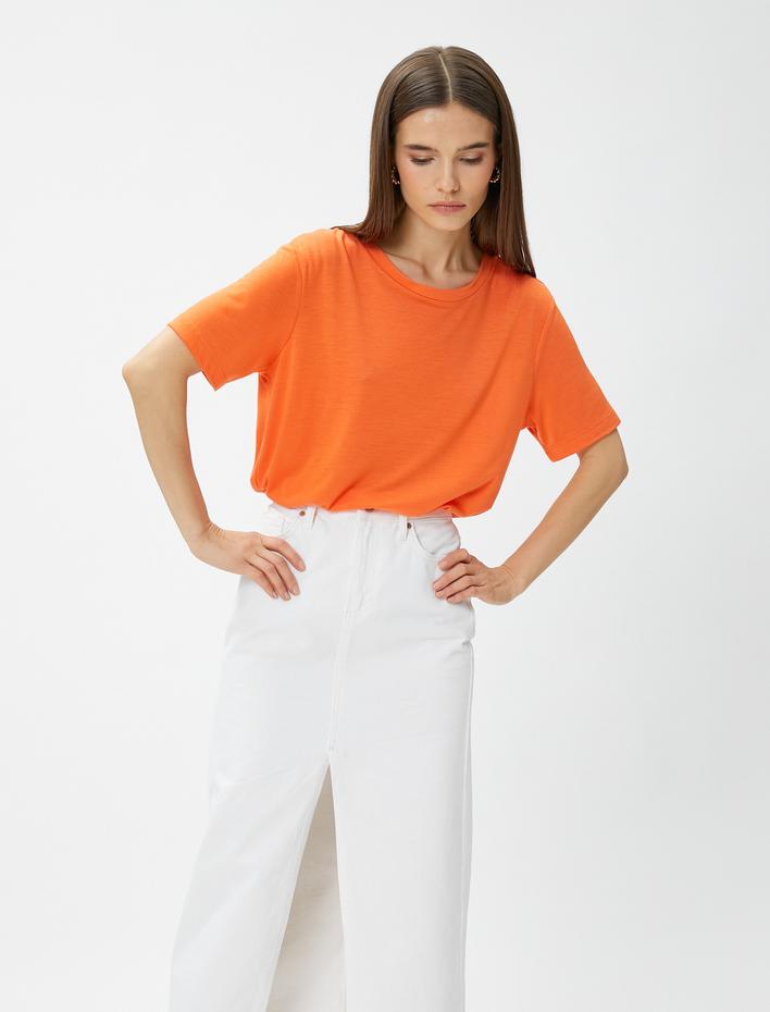  Oversize Basic Tişört Bisiklet Yaka