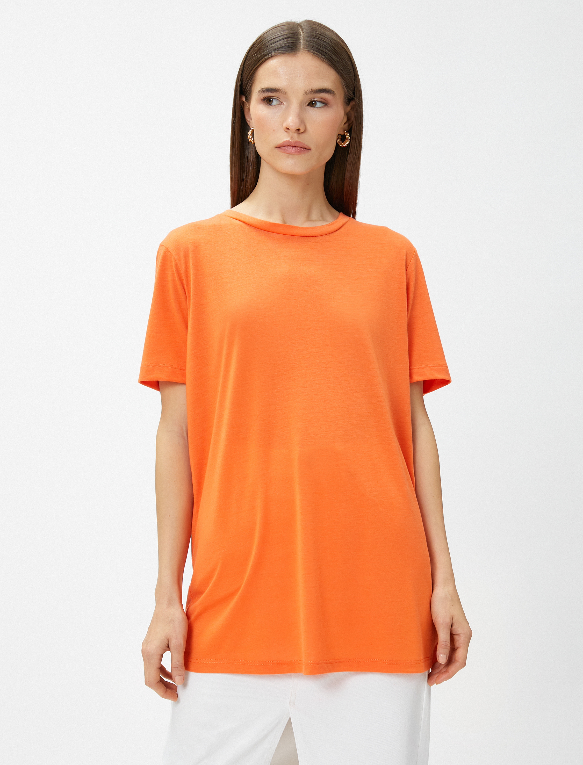 Oversize Basic Tişört Bisiklet Yaka