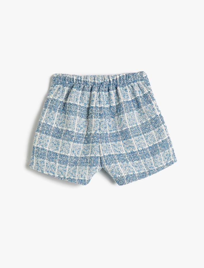 Kız Çocuk Tüvit Şort İnci Düğme Detaylı Beli Lastikli