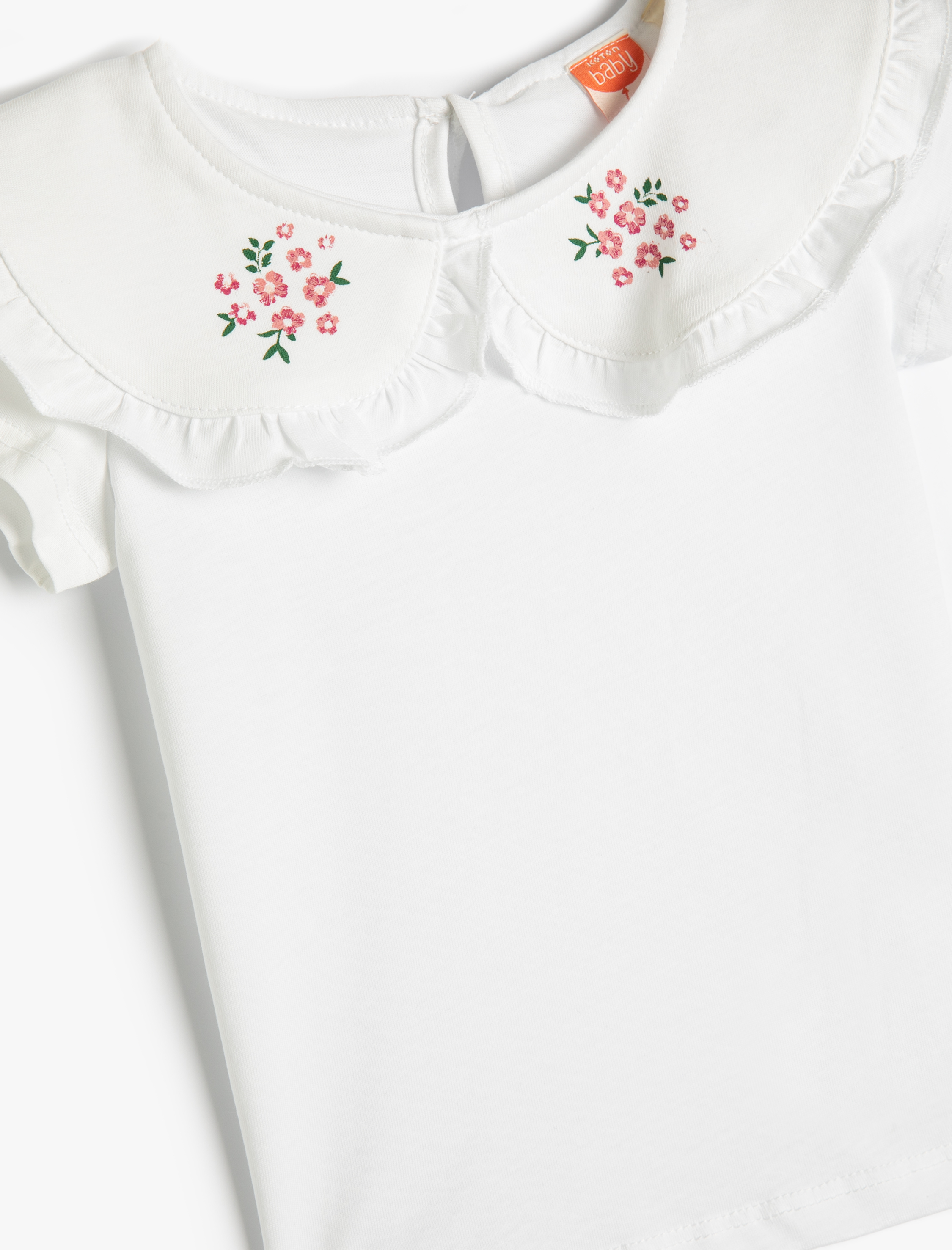  Kız Bebek Bebe Yaka Tişört Kısa Kollu Bisiklet Yaka Pamuklu Fırfırlı