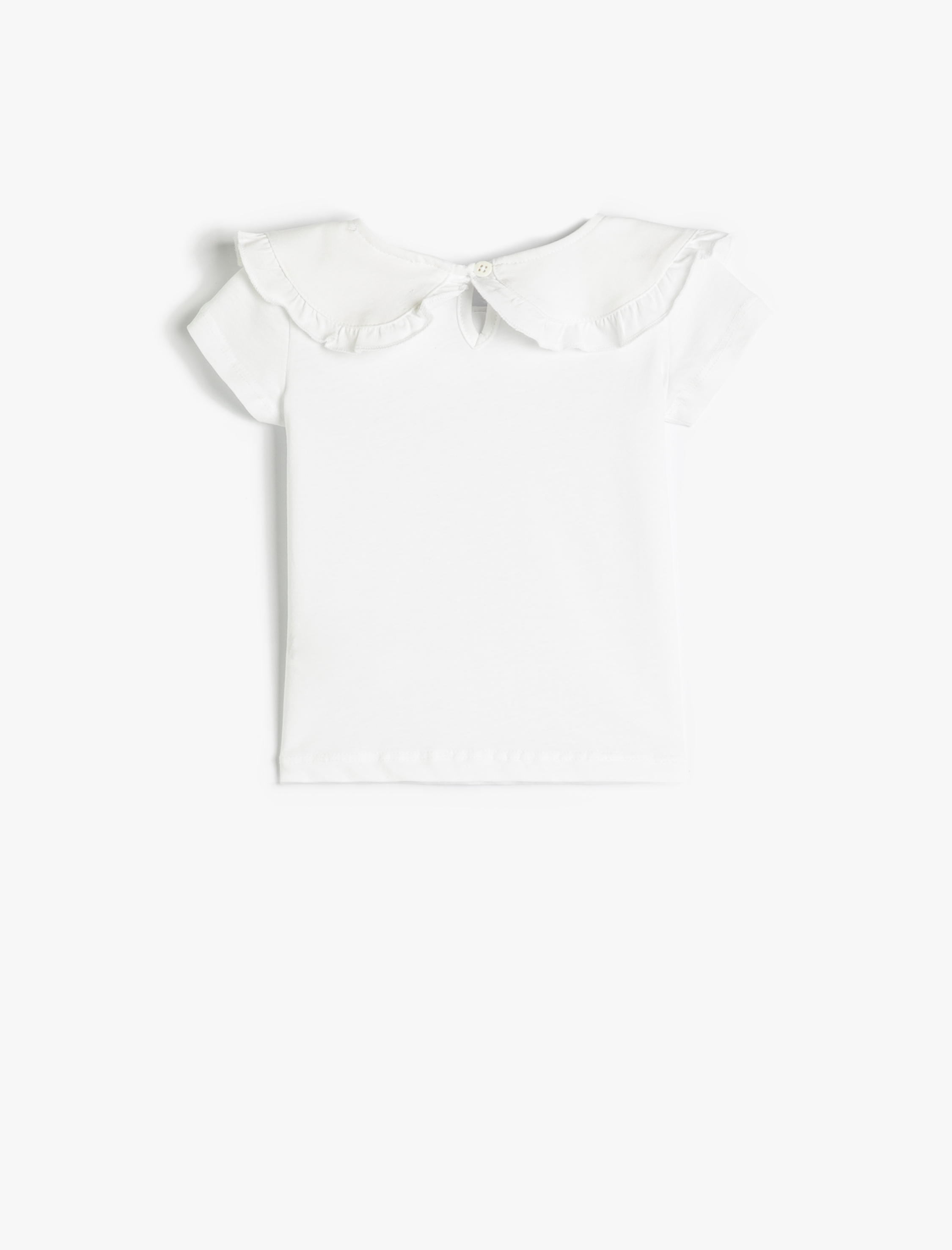  Kız Bebek Bebe Yaka Tişört Kısa Kollu Bisiklet Yaka Pamuklu Fırfırlı
