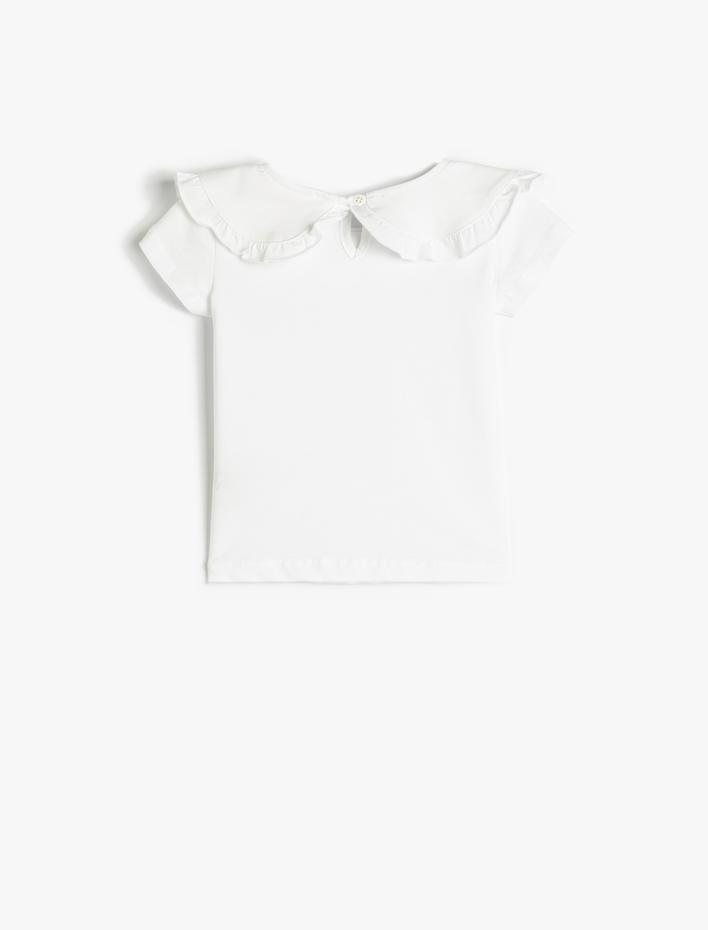Kız Bebek Bebe Yaka Tişört Kısa Kollu Bisiklet Yaka Pamuklu Fırfırlı