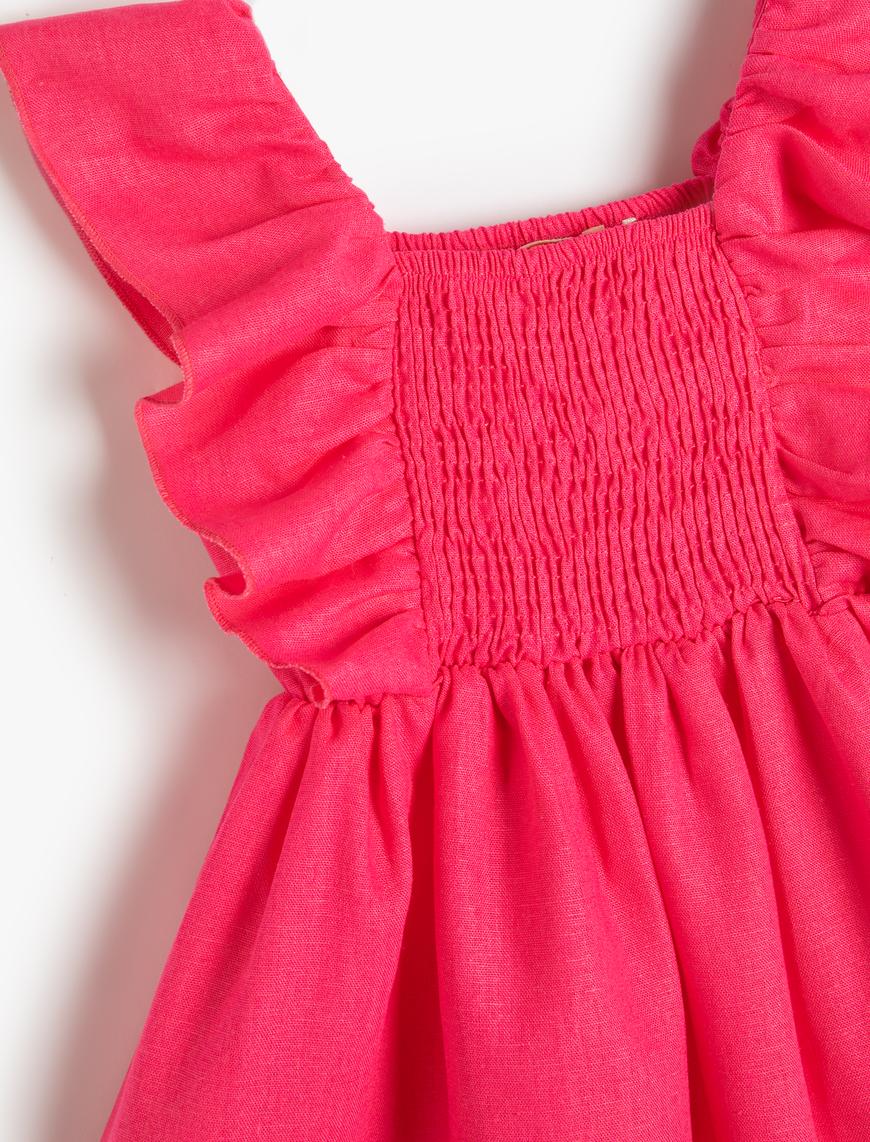 Kız Bebek Elbise Keten Karışımlı Fırfırlı Gipe Detaylı Kolsuz