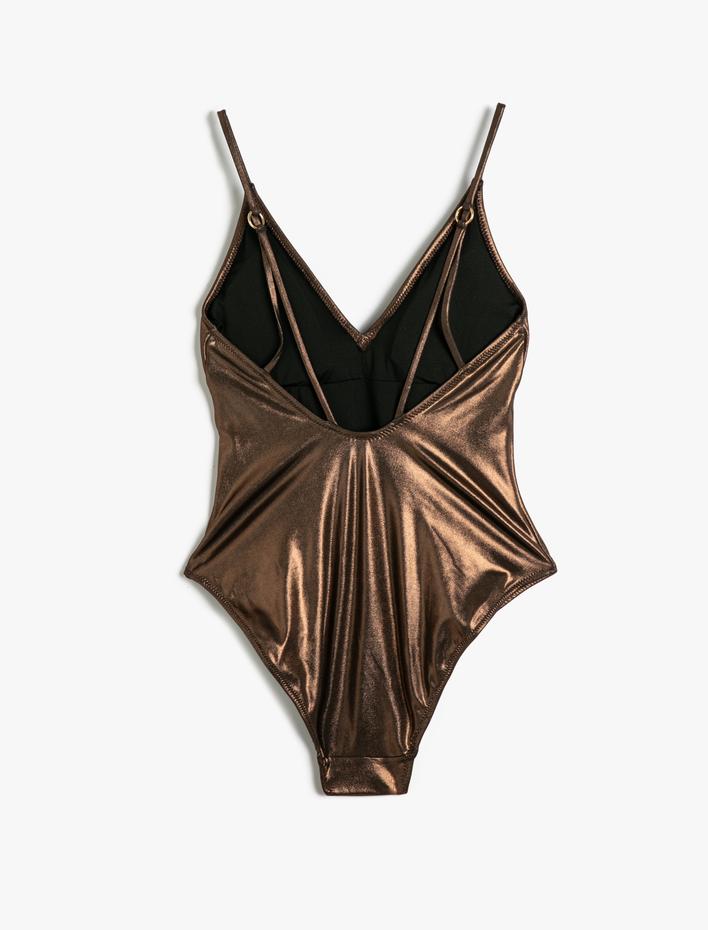  V Yaka Mayo İnce Askılı Parlak Kaplı