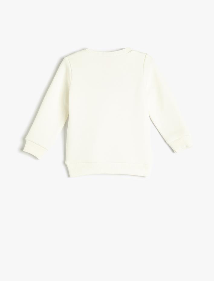 Kız Bebek Sweatshirt Uzun Kollu Bisiklet Yaka İşleme Detaylı Pamuklu Şardonlu