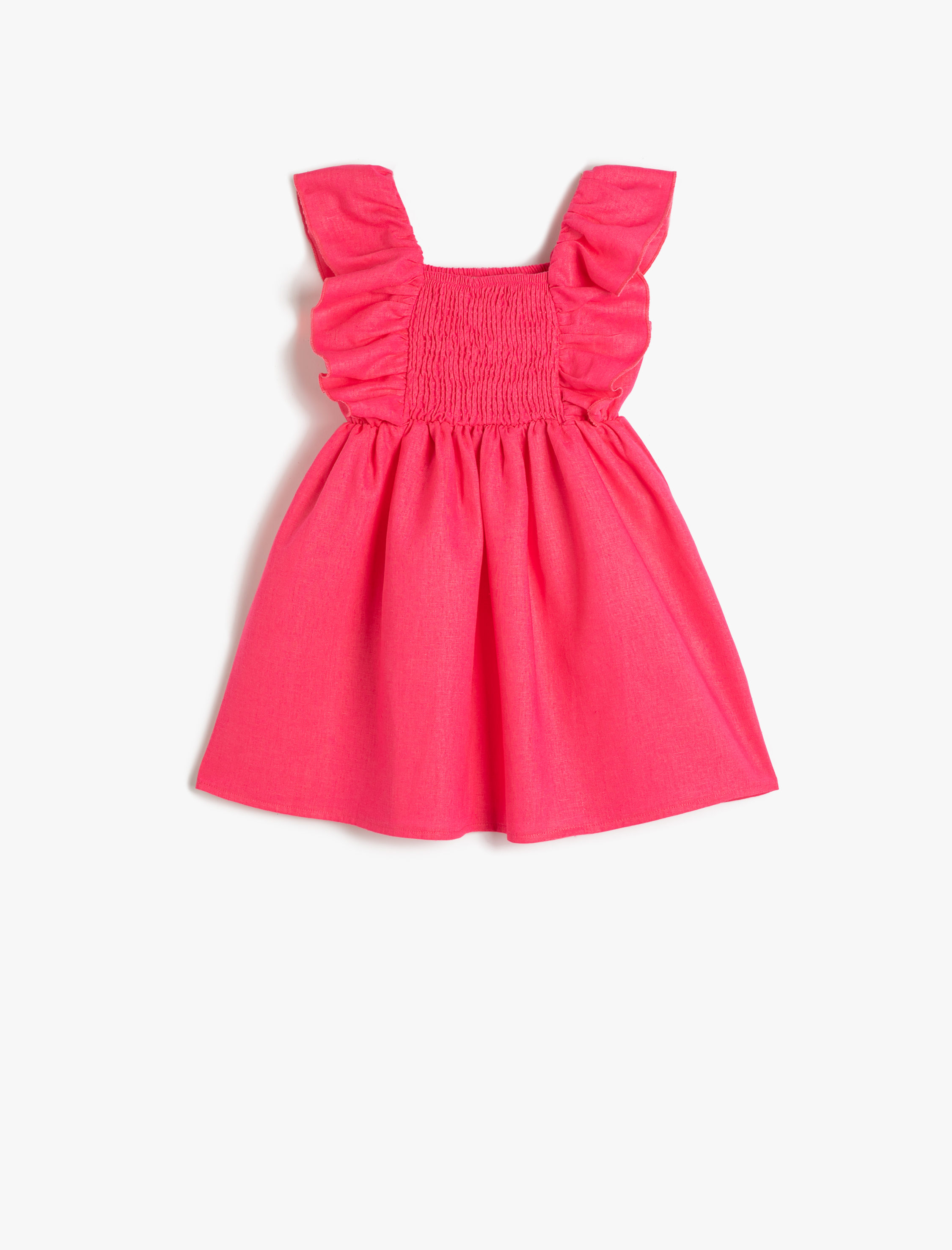  Kız Bebek Elbise Keten Karışımlı Fırfırlı Gipe Detaylı Kolsuz