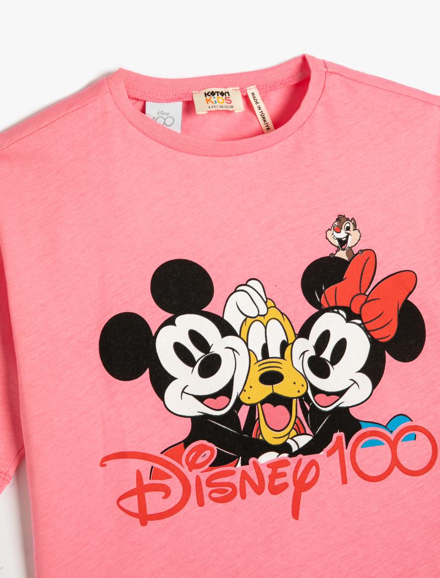  Kız Çocuk Crop Oversize Tişört Minnie ve Mickey Mouse Baskılı Lisanslı