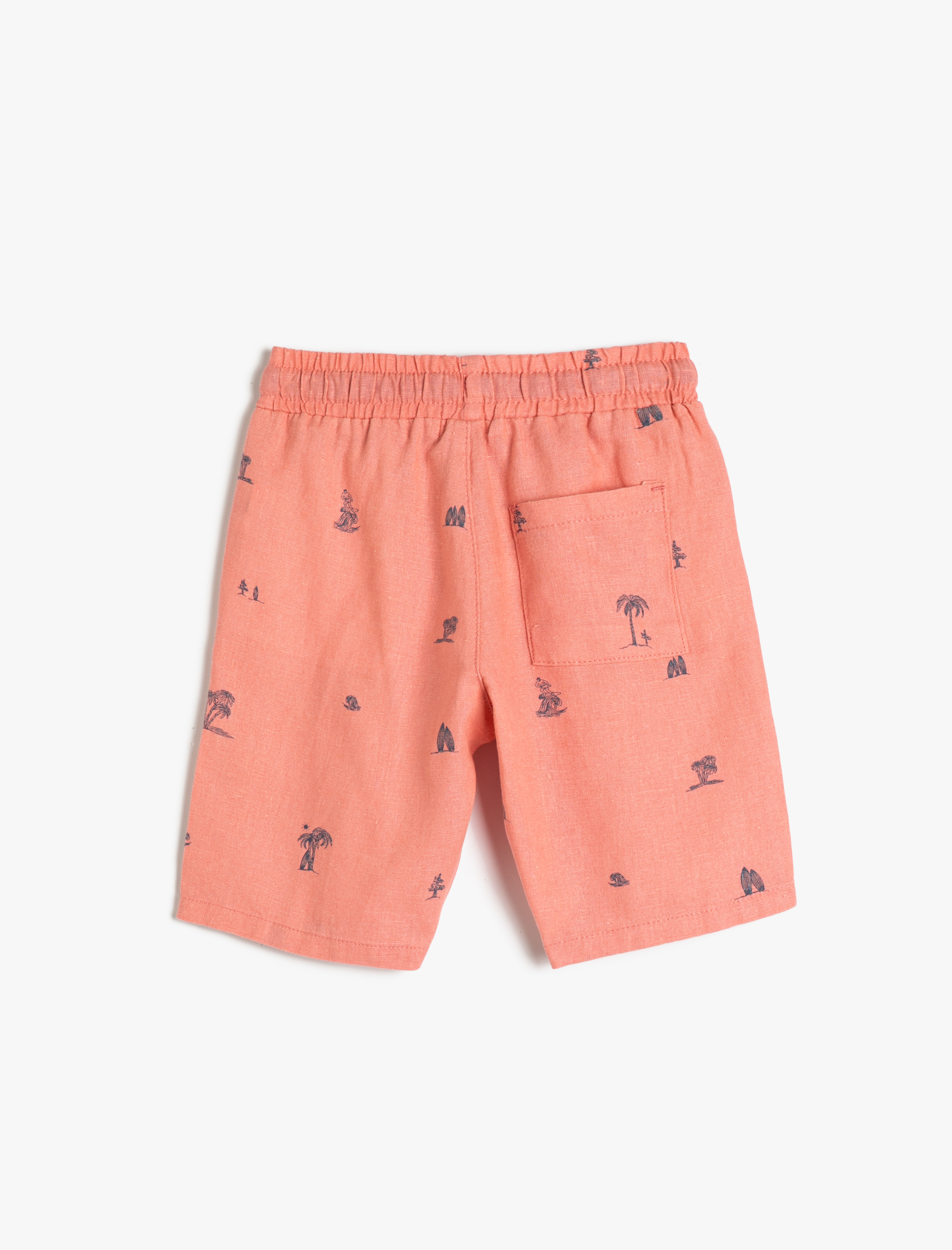  Erkek Çocuk Keten Chino Şort Beli Bağlamalı Lastikli Cepli