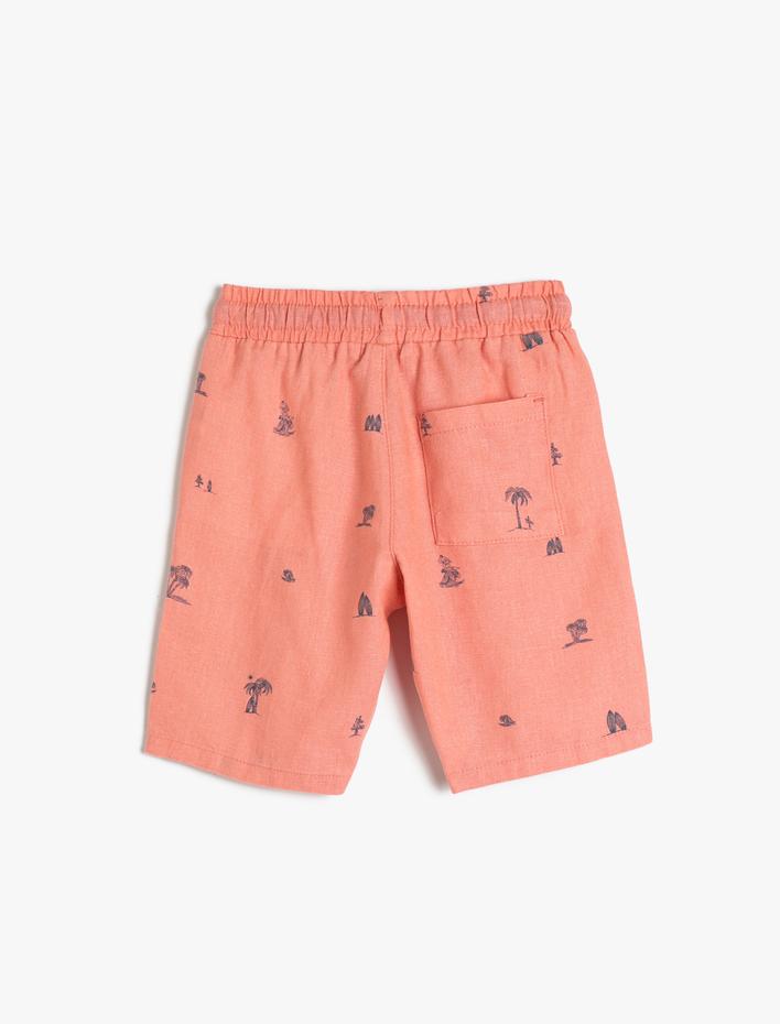 Erkek Çocuk Keten Chino Şort Beli Bağlamalı Lastikli Cepli