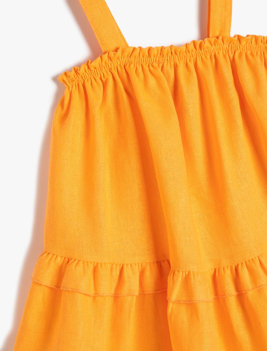  Kız Bebek Elbise Keten Karışımlı Fırfırlı Askılı