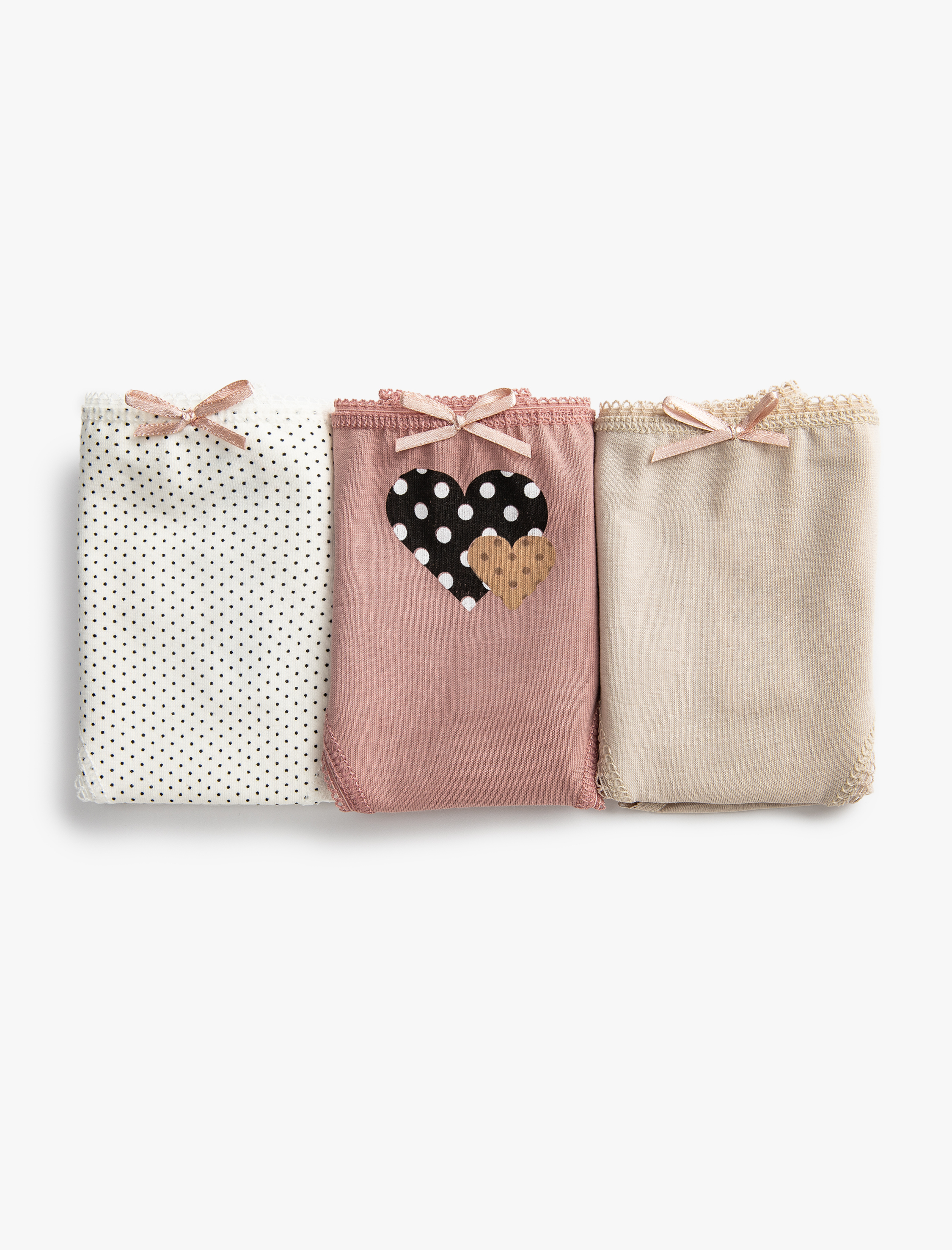   Pamuklu Külot 3'lü Brief Farklı Desenlerde Kurdele Detaylı