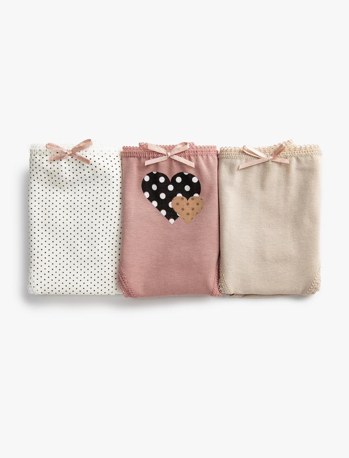  Pamuklu Külot 3'lü Brief Farklı Desenlerde Kurdele Detaylı