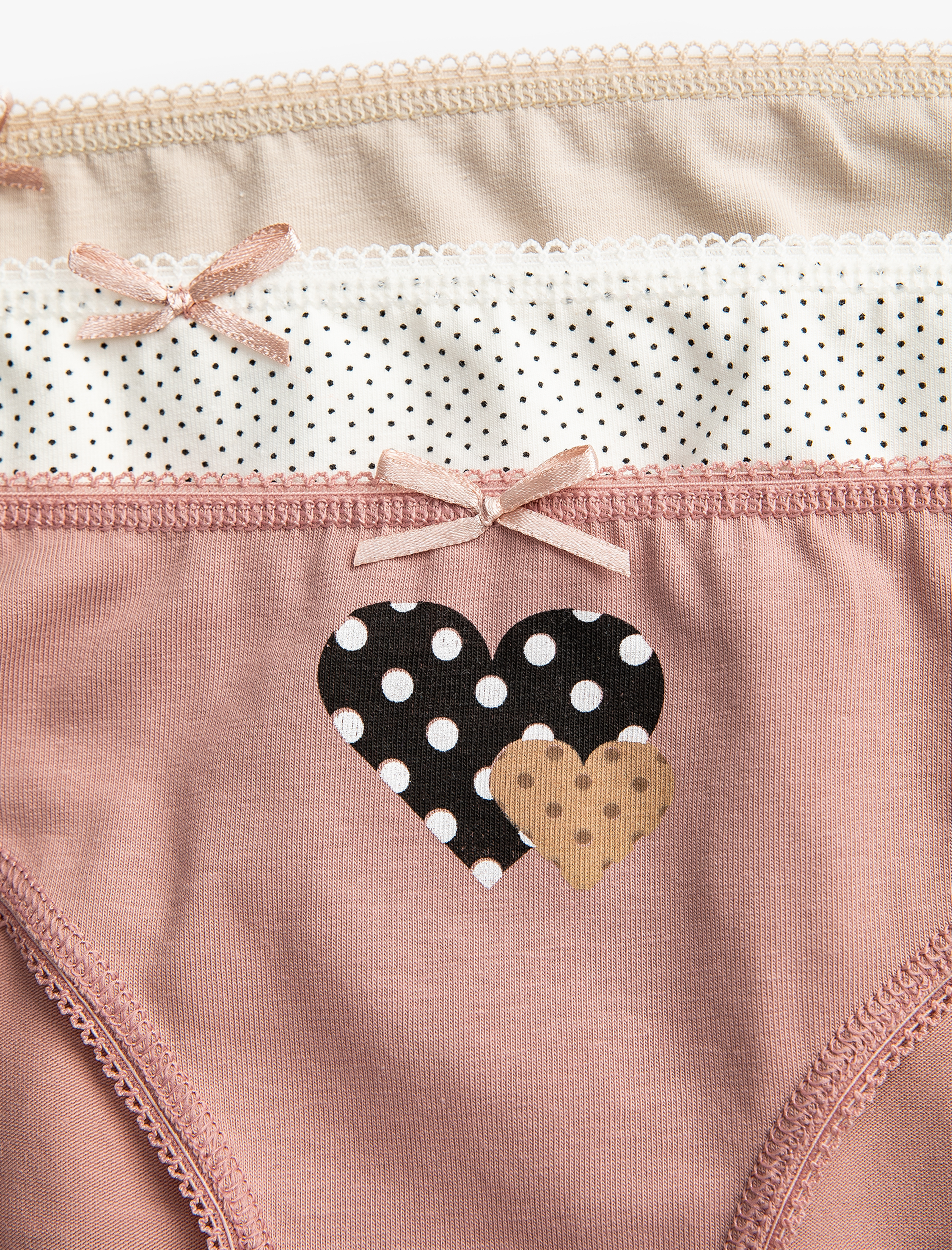   Pamuklu Külot 3'lü Brief Farklı Desenlerde Kurdele Detaylı