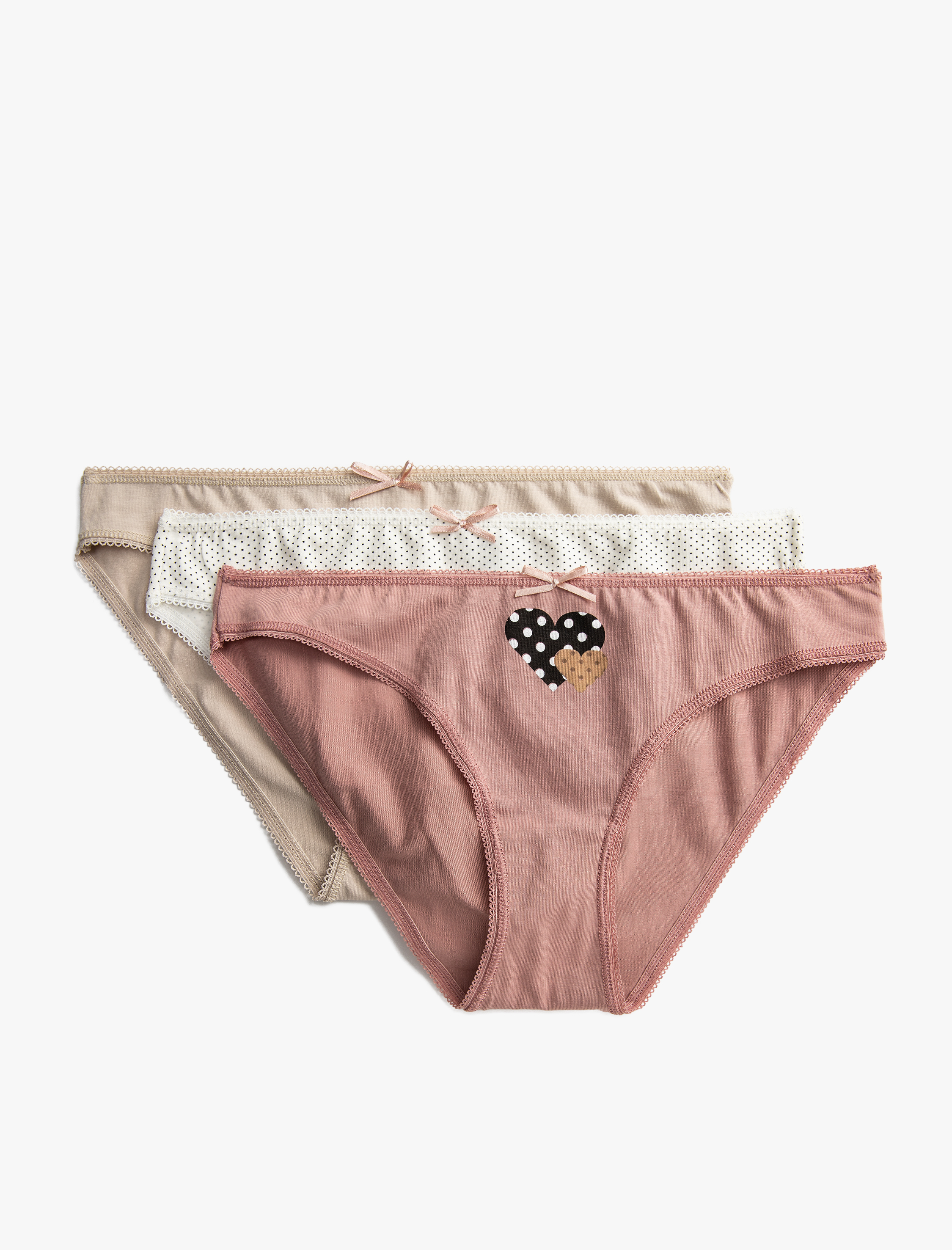   Pamuklu Külot 3'lü Brief Farklı Desenlerde Kurdele Detaylı