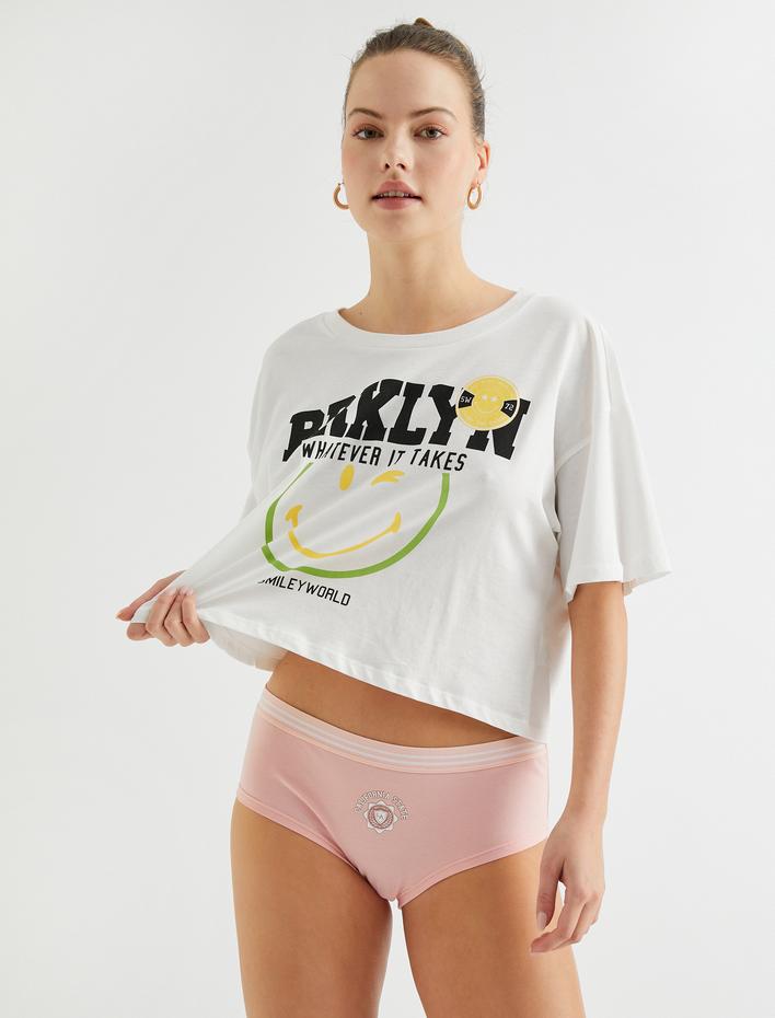  Pamuklu Külot Hipster Baskılı Ribanalı