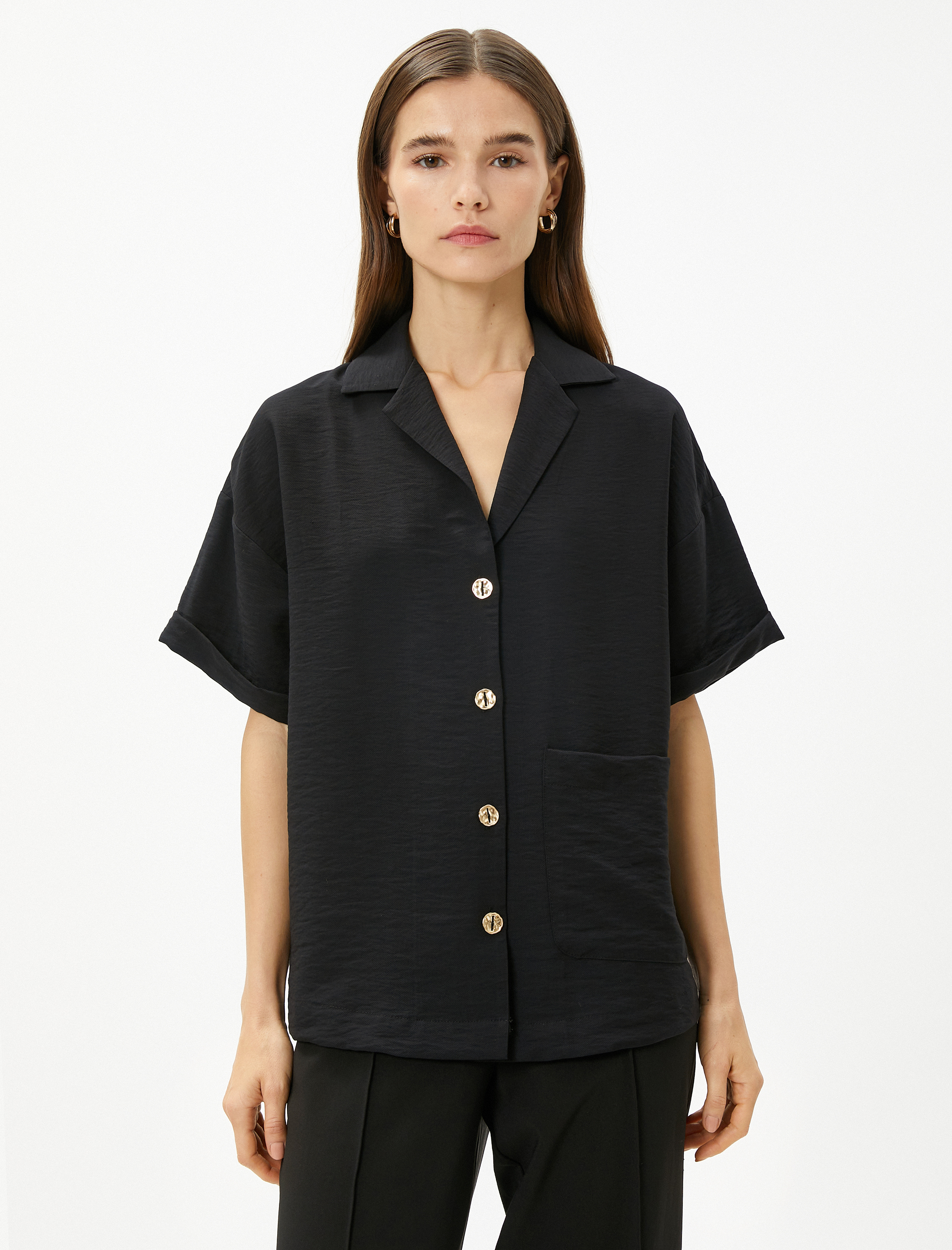   Crop Gömlek Cep Detaylı Kısa Kollu