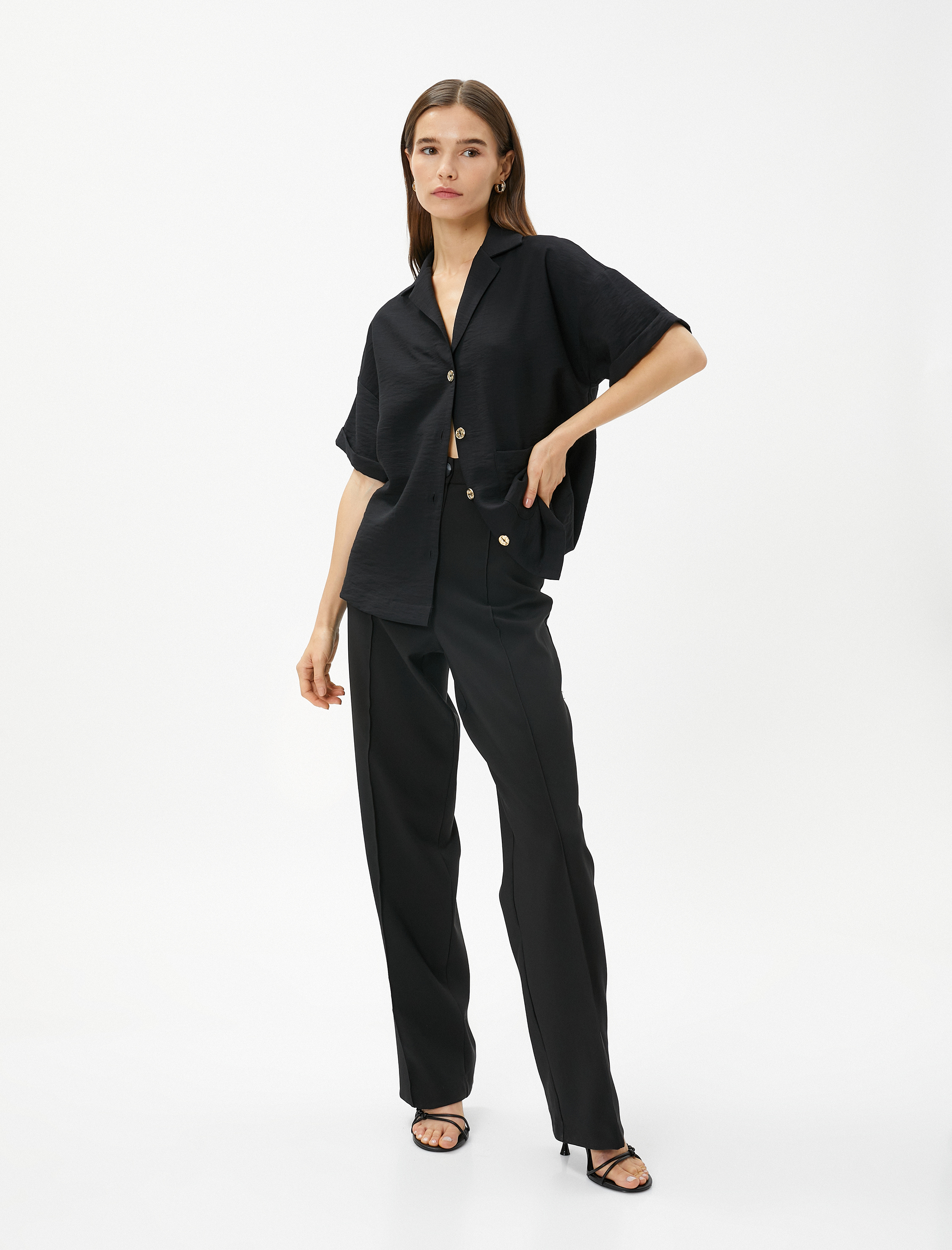   Crop Gömlek Cep Detaylı Kısa Kollu