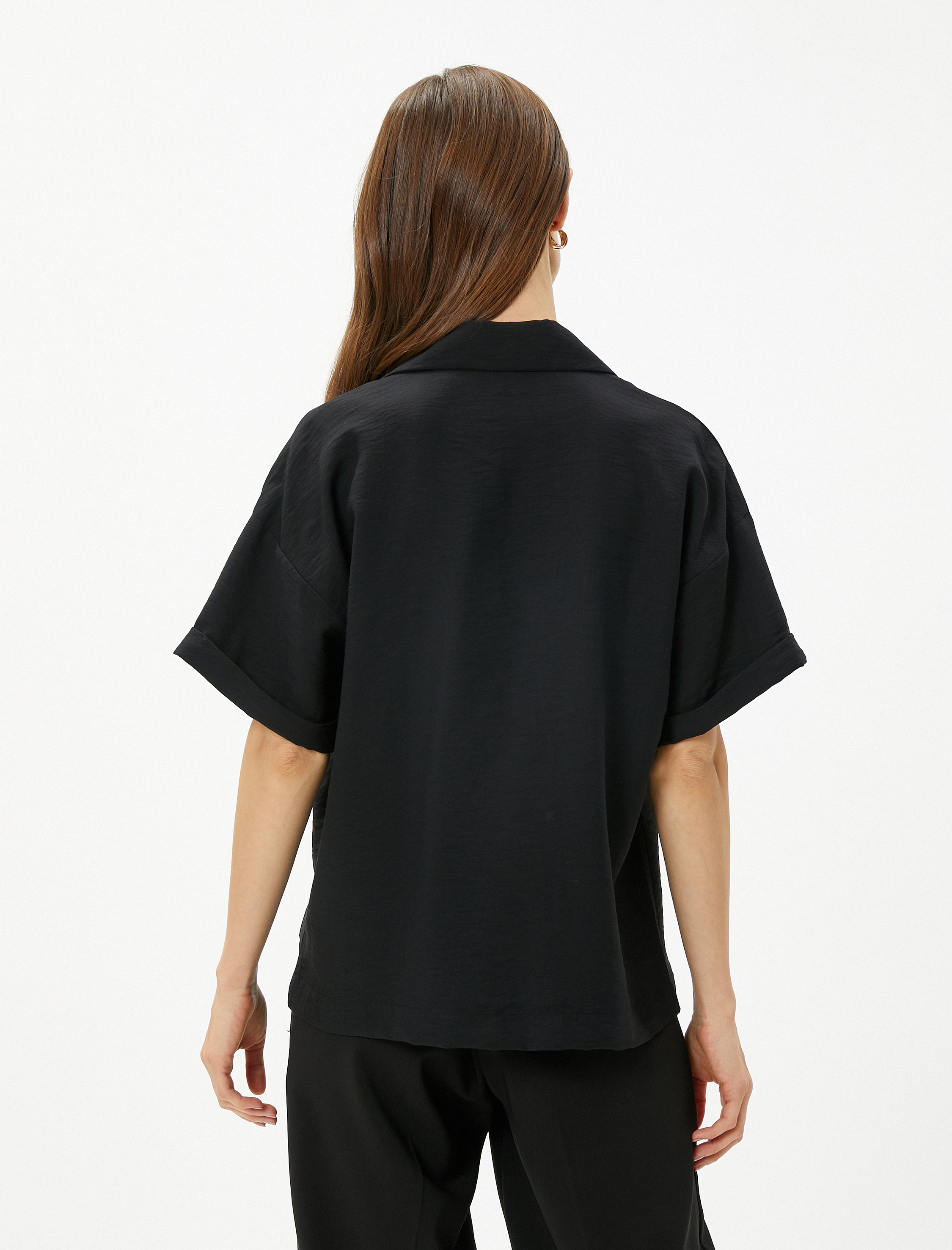   Crop Gömlek Cep Detaylı Kısa Kollu