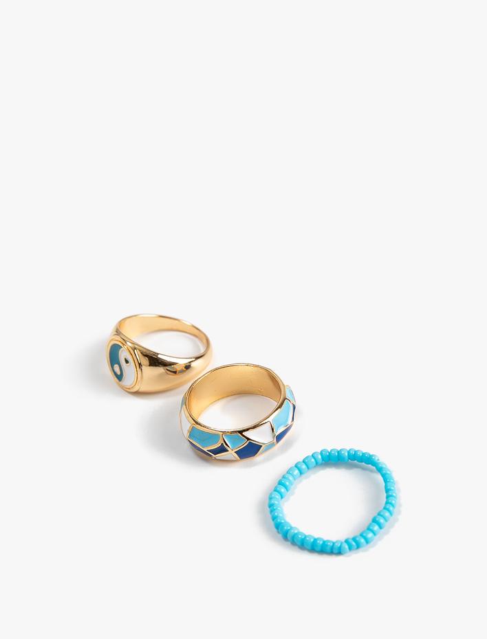 Kadın Yüzük Seti 3'lü Ying Yang Detaylı Boncuklu