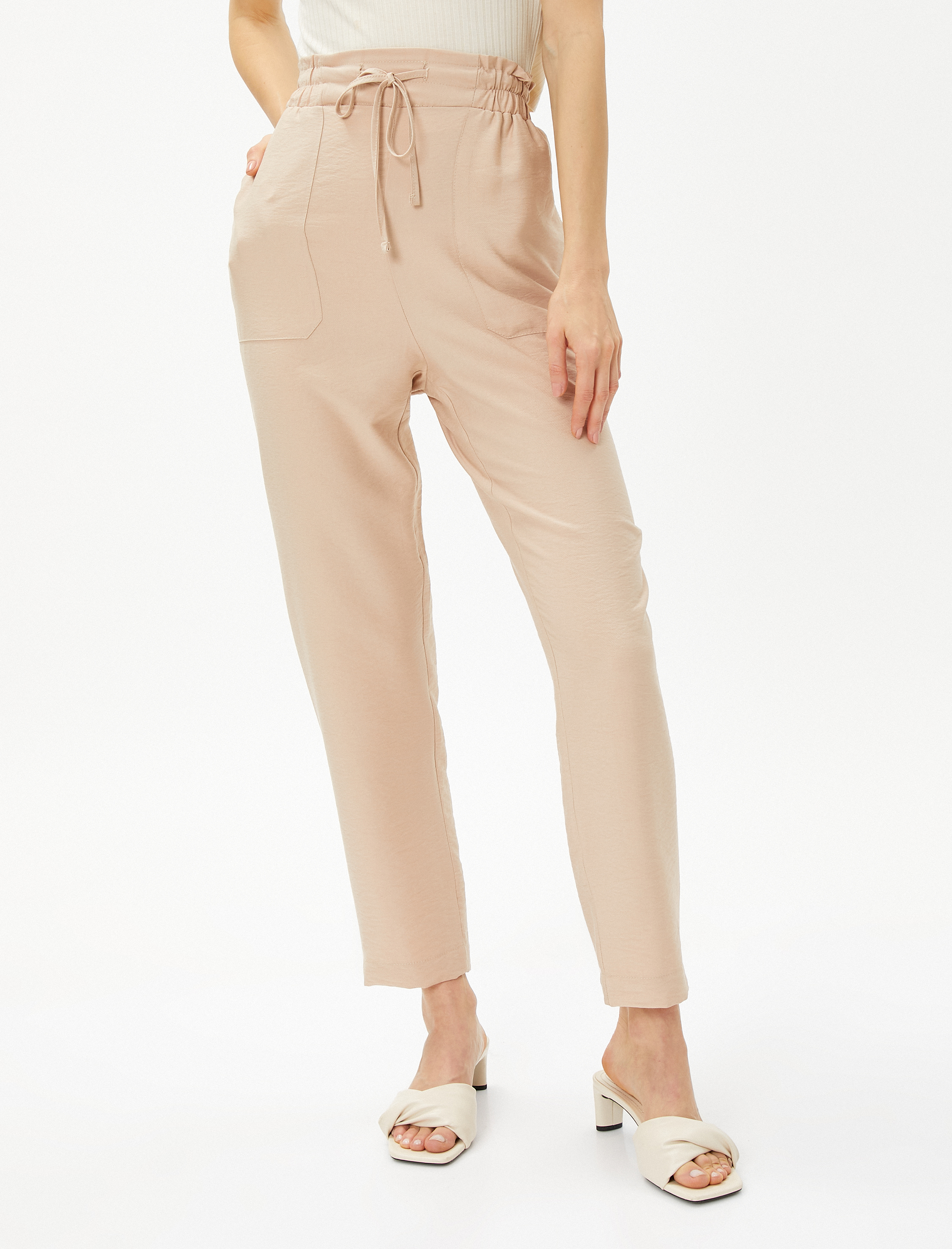   Viskon Havuç Pantolon Beli Bağlamalı