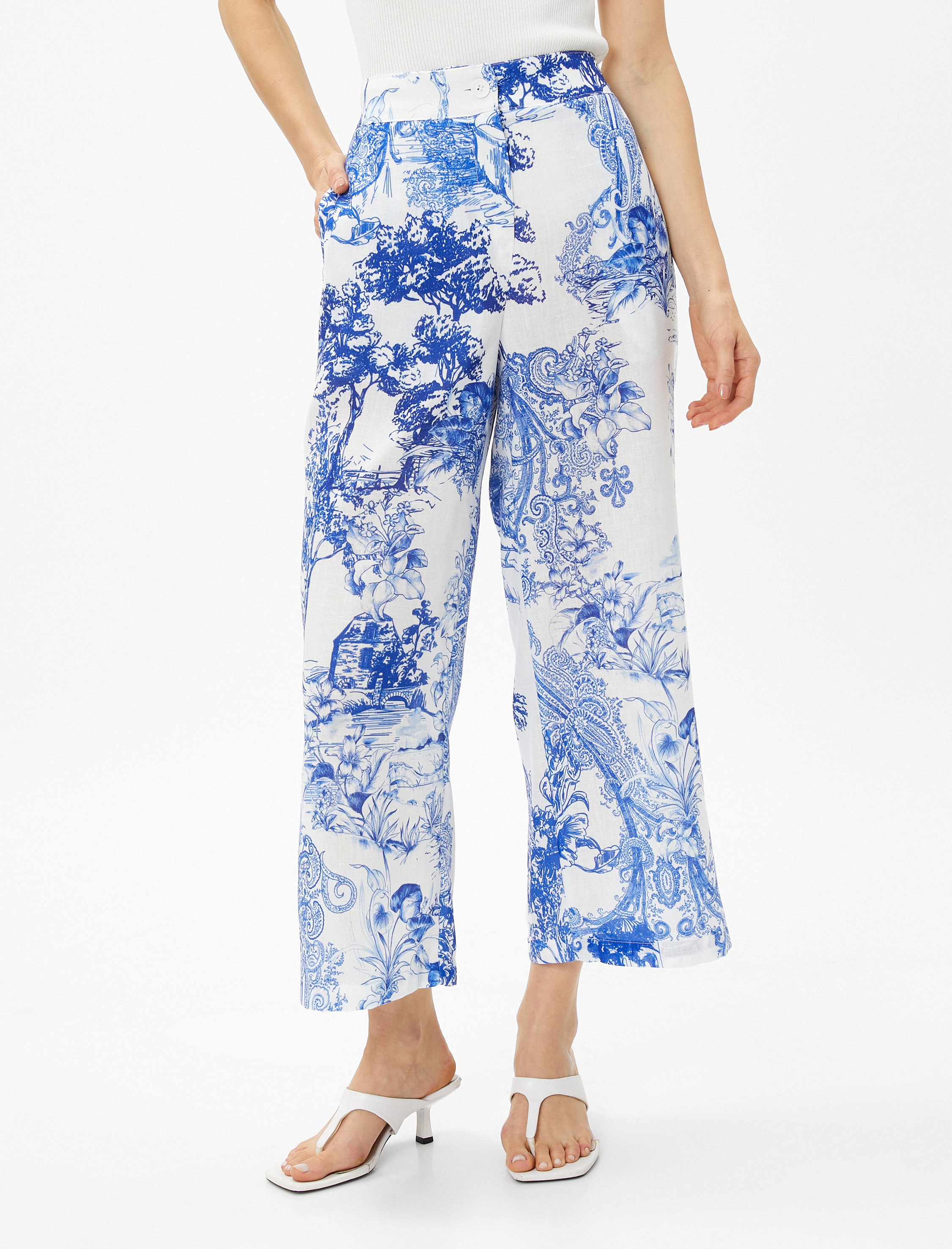   Crop Geniş Paça Pantolon Cepli