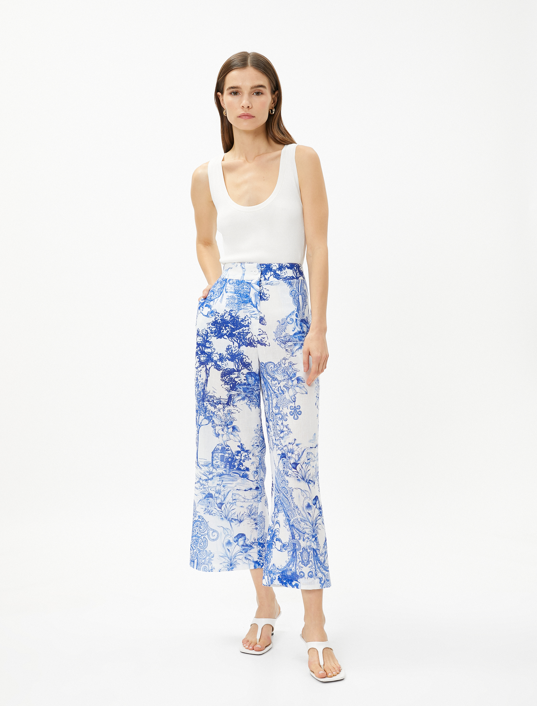   Crop Geniş Paça Pantolon Cepli
