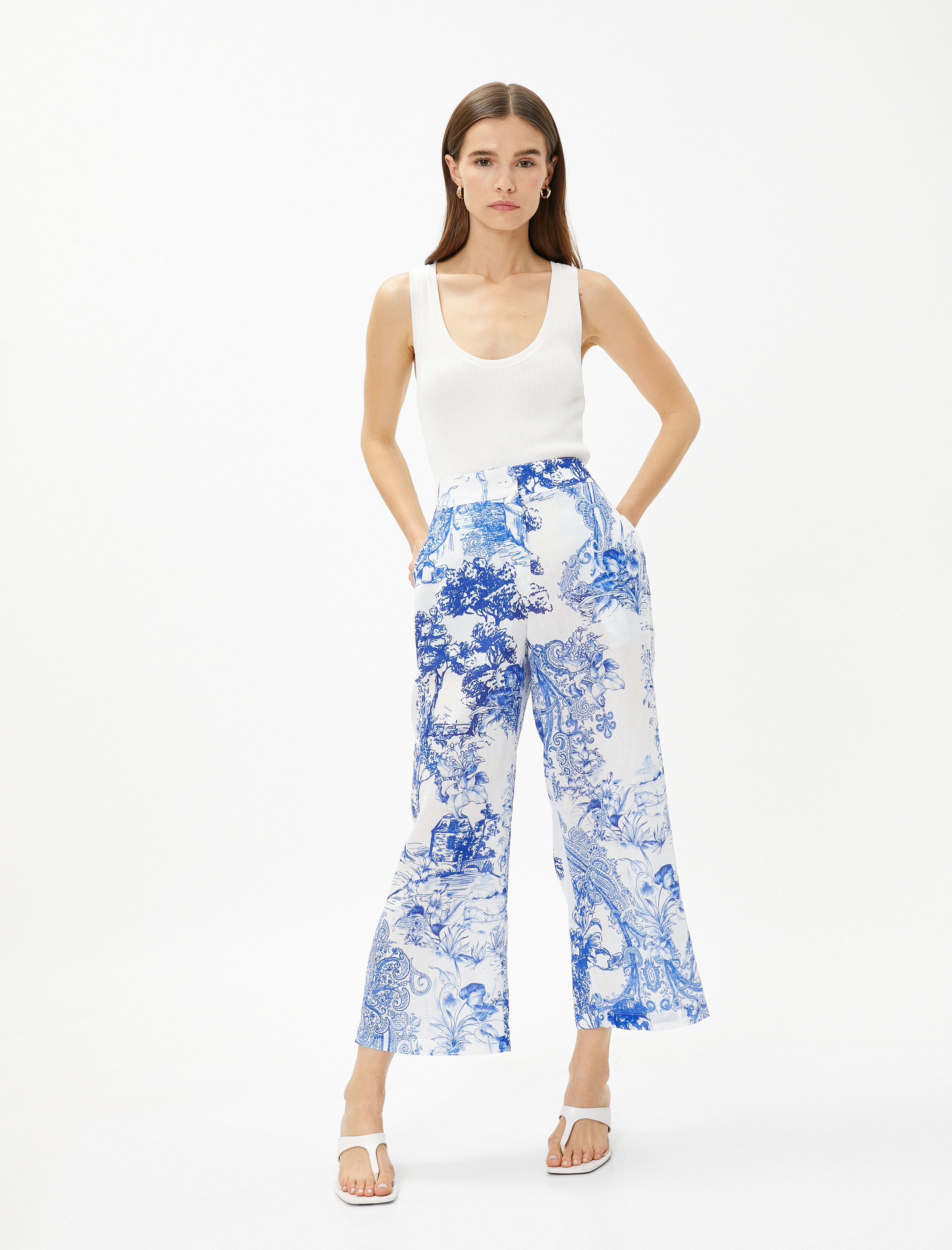   Crop Geniş Paça Pantolon Cepli
