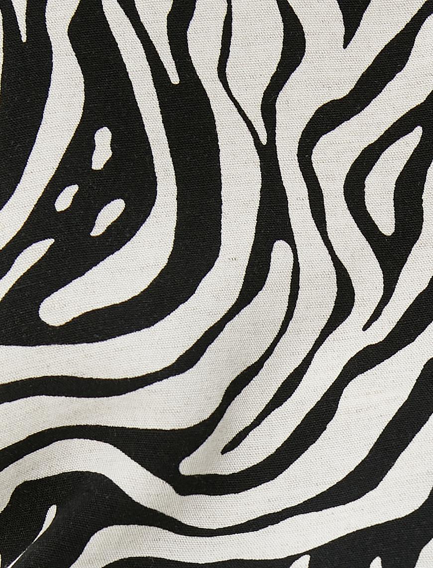   Melis Ağazat X Koton - Zebra Desenli Kısa Kollu Keten Gömlek