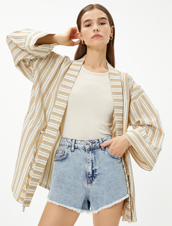  Pamuklu Kimono Cepli Beli Bağlamalı