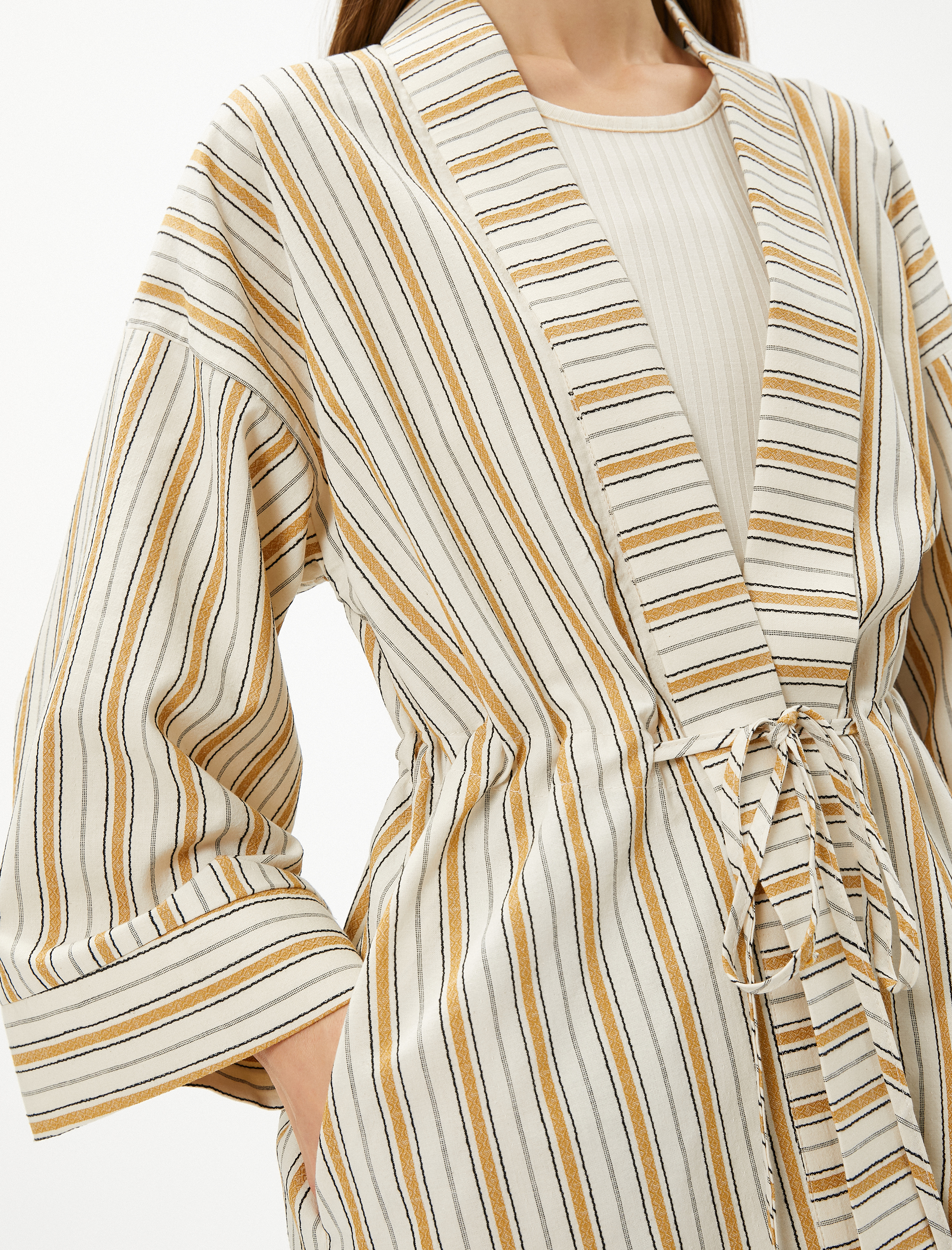   Pamuklu Kimono Cepli Beli Bağlamalı