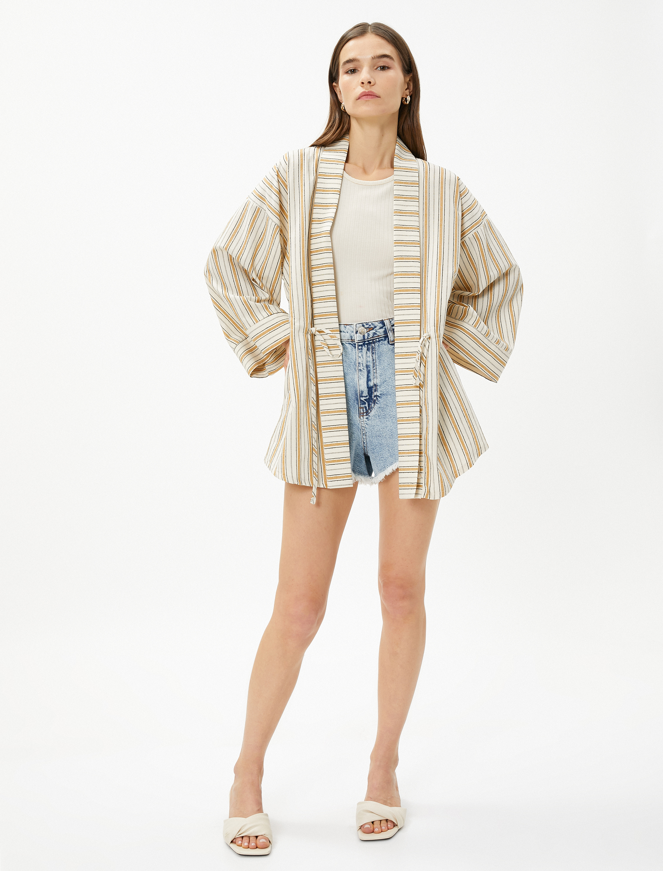   Pamuklu Kimono Cepli Beli Bağlamalı