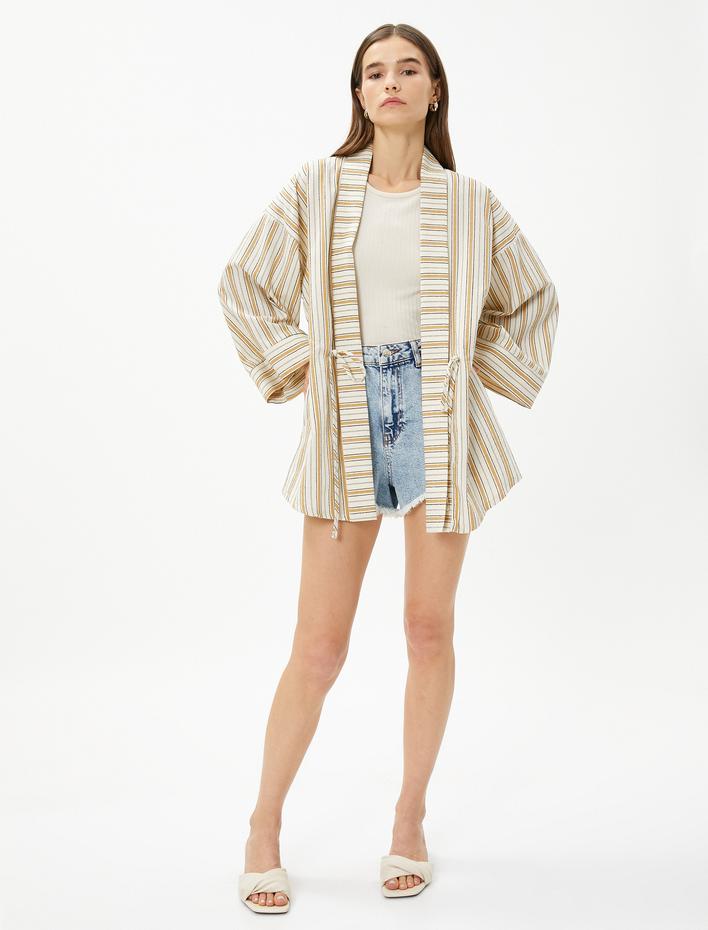  Pamuklu Kimono Cepli Beli Bağlamalı