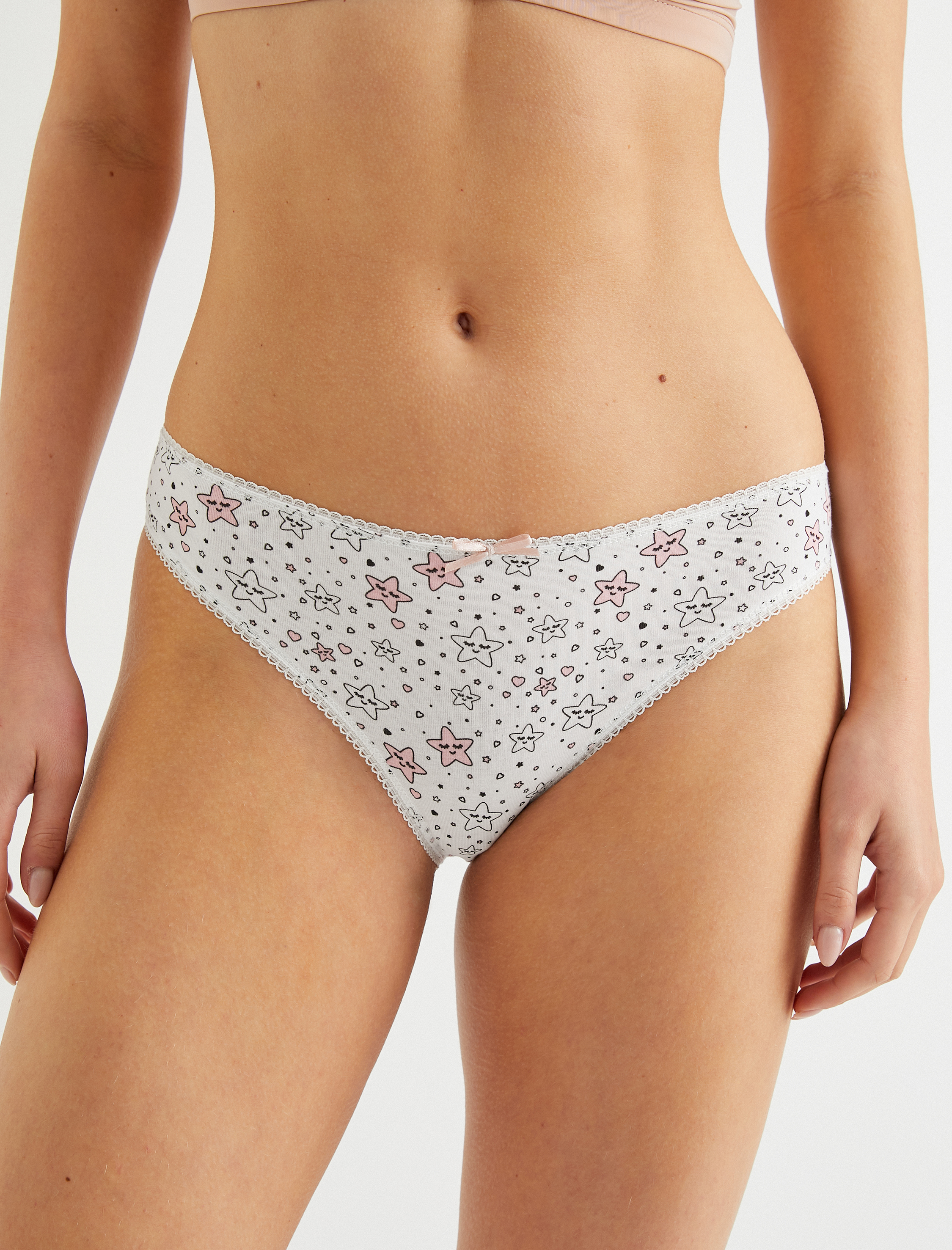   Pamuklu Külot Brief 3'lü Paket Baskılı Kurdele Detaylı