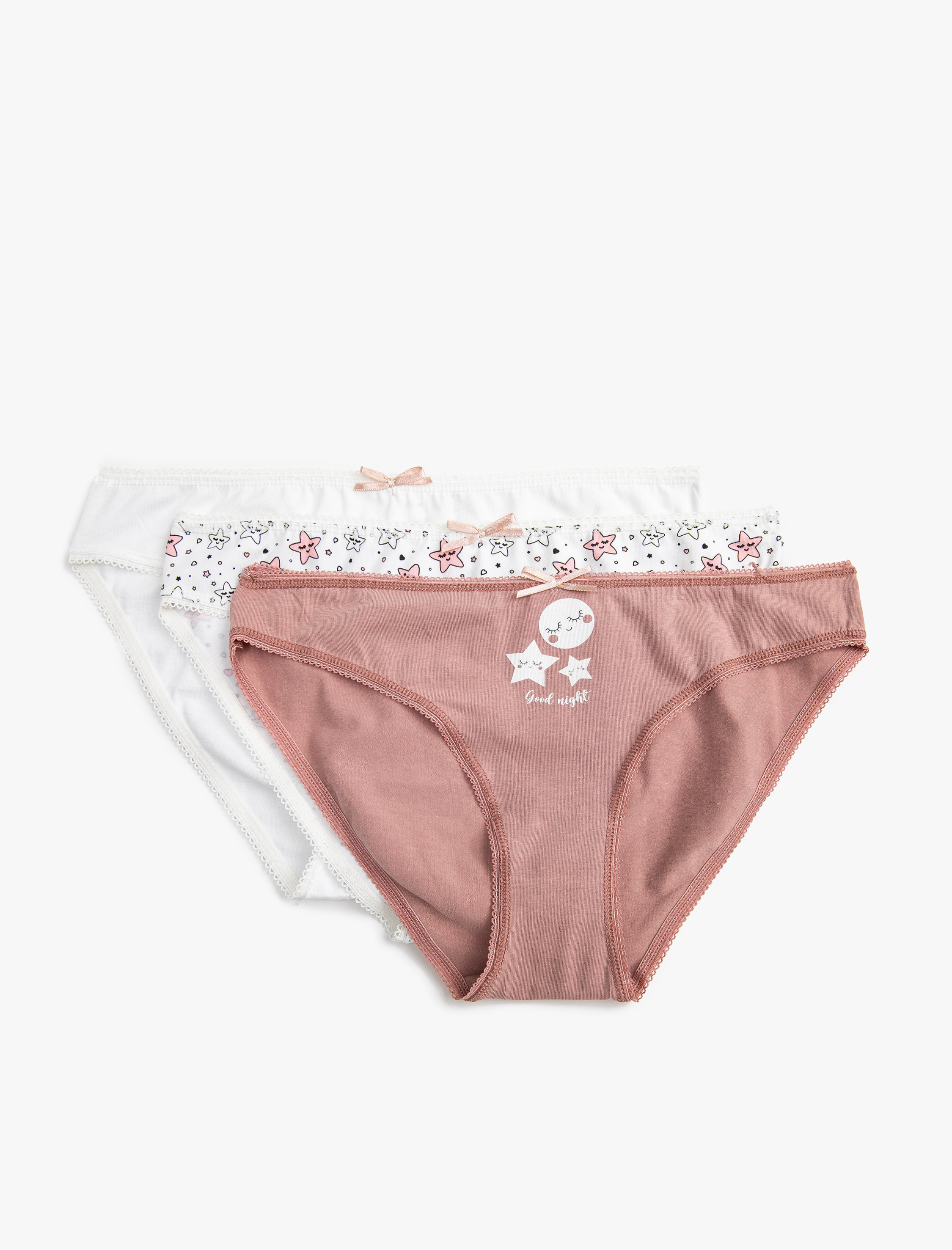   Pamuklu Külot Brief 3'lü Paket Baskılı Kurdele Detaylı
