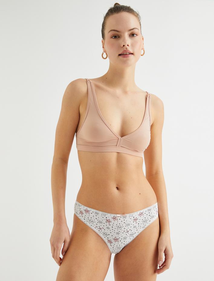  Pamuklu Külot Brief 3'lü Paket Baskılı Kurdele Detaylı