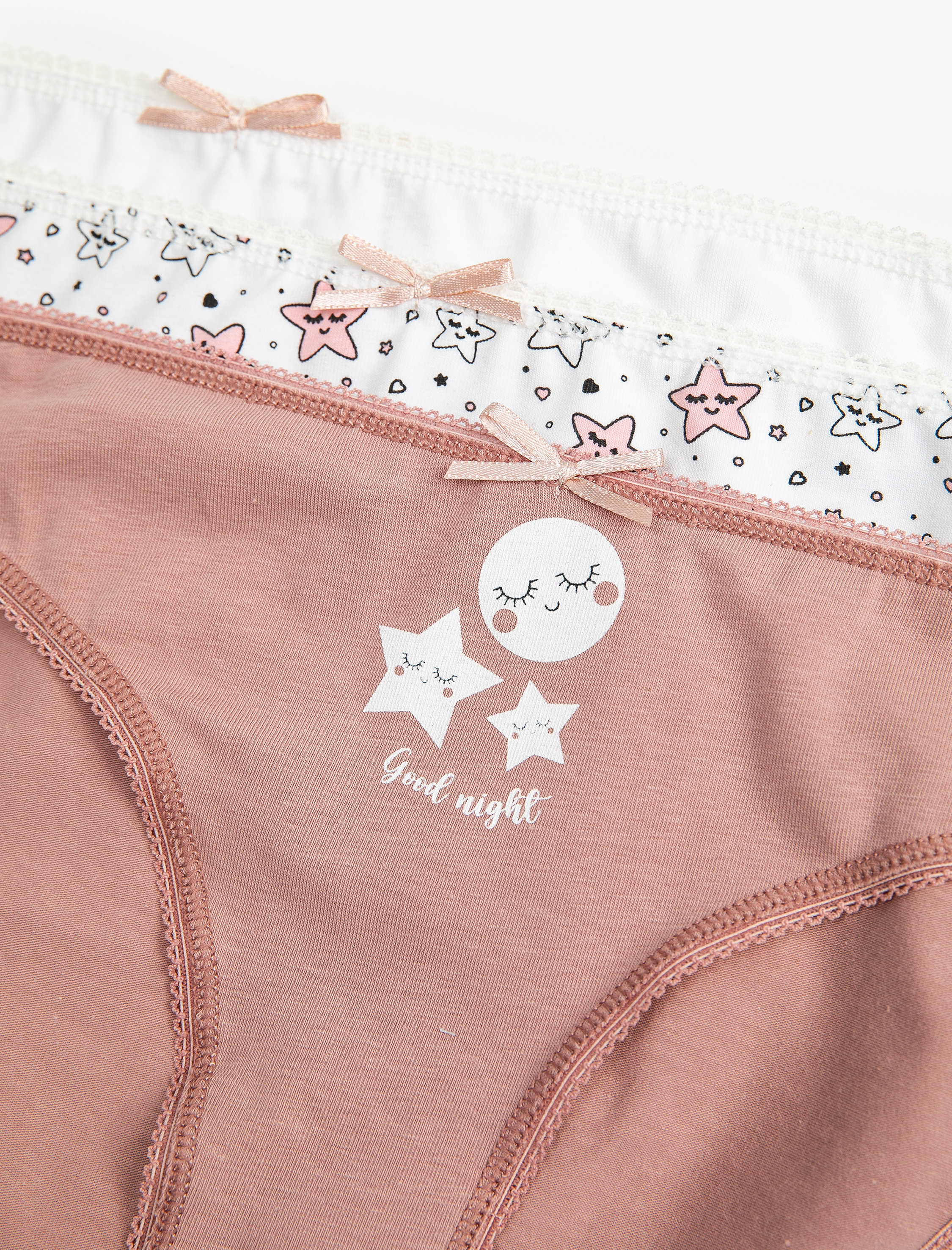   Pamuklu Külot Brief 3'lü Paket Baskılı Kurdele Detaylı