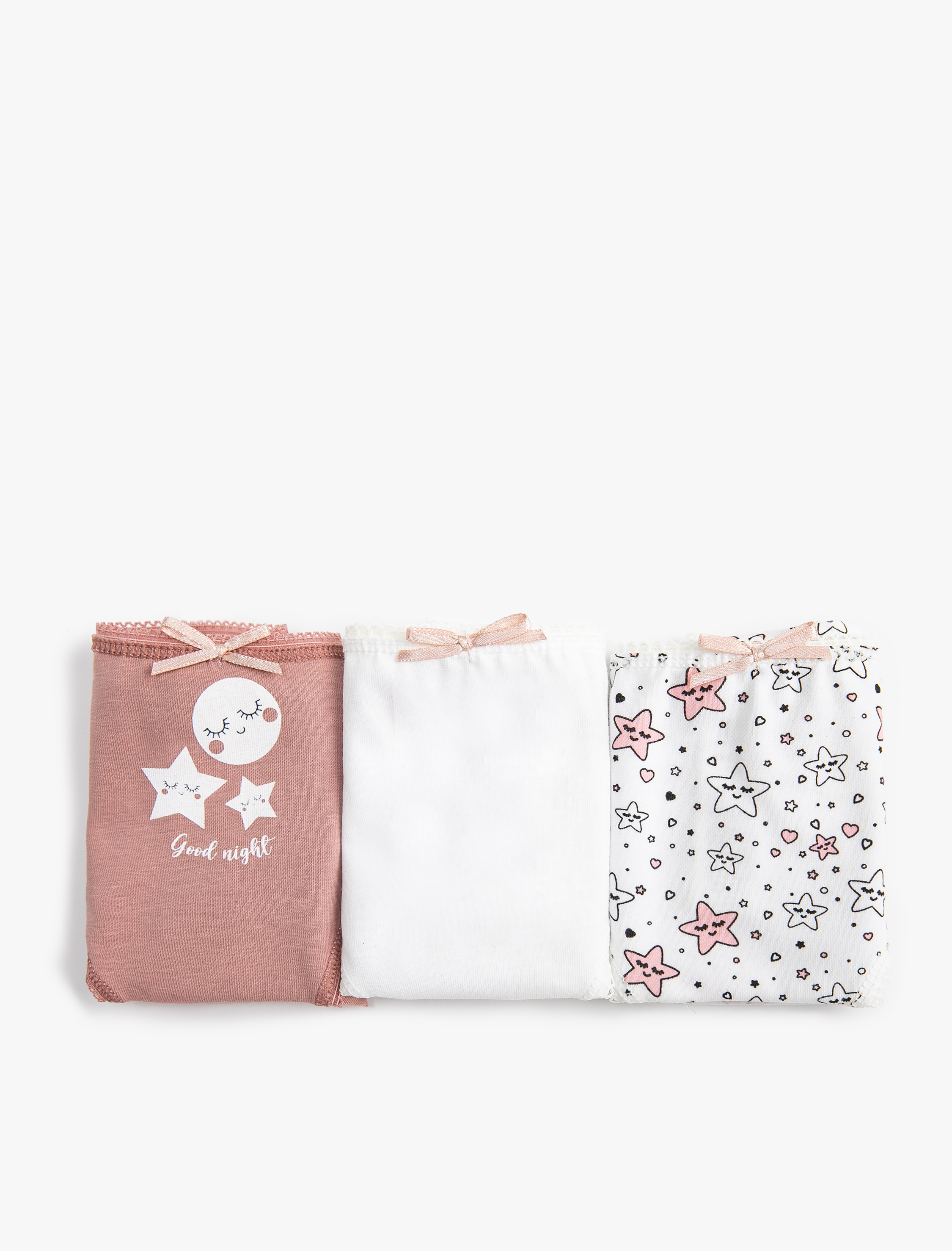   Pamuklu Külot Brief 3'lü Paket Baskılı Kurdele Detaylı