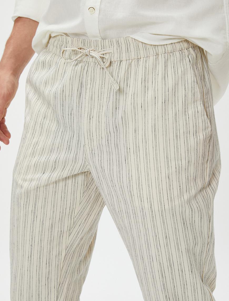  Keten Karışımlı Klasik Pantolon Beli Bağcıklı Cep Detaylı