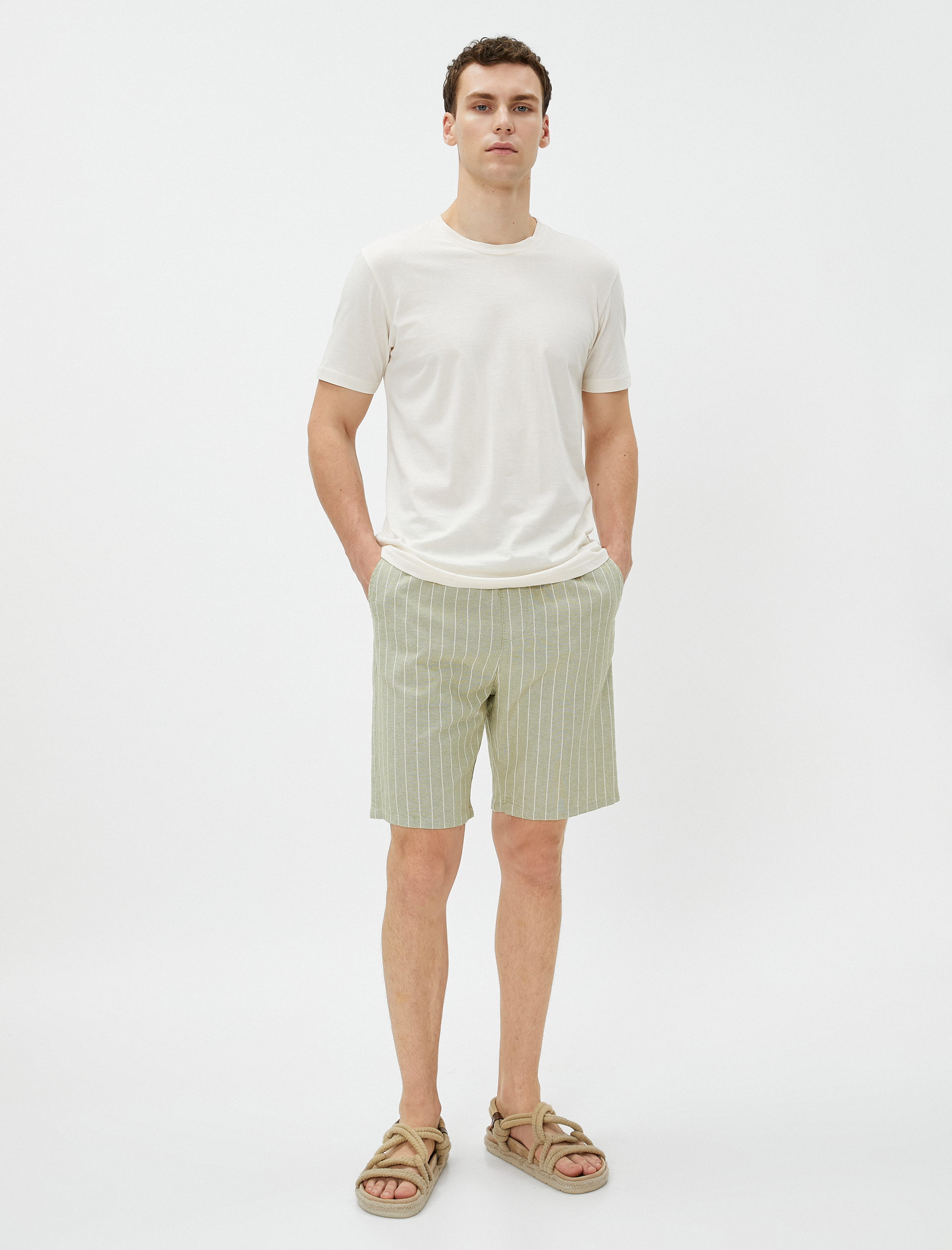   Chino Şort Beli Bağcıklı Cepli Pamuklu