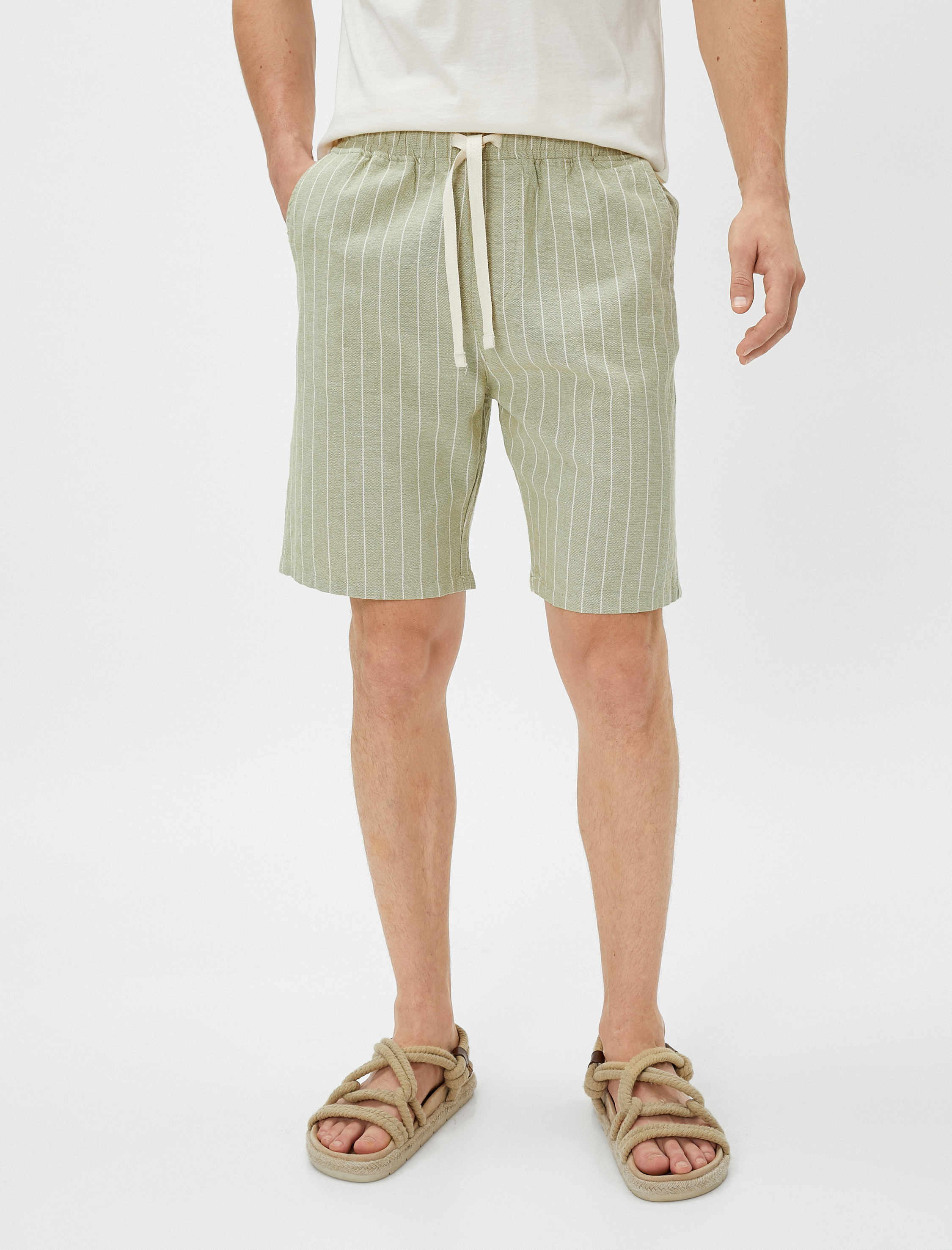   Chino Şort Beli Bağcıklı Cepli Pamuklu