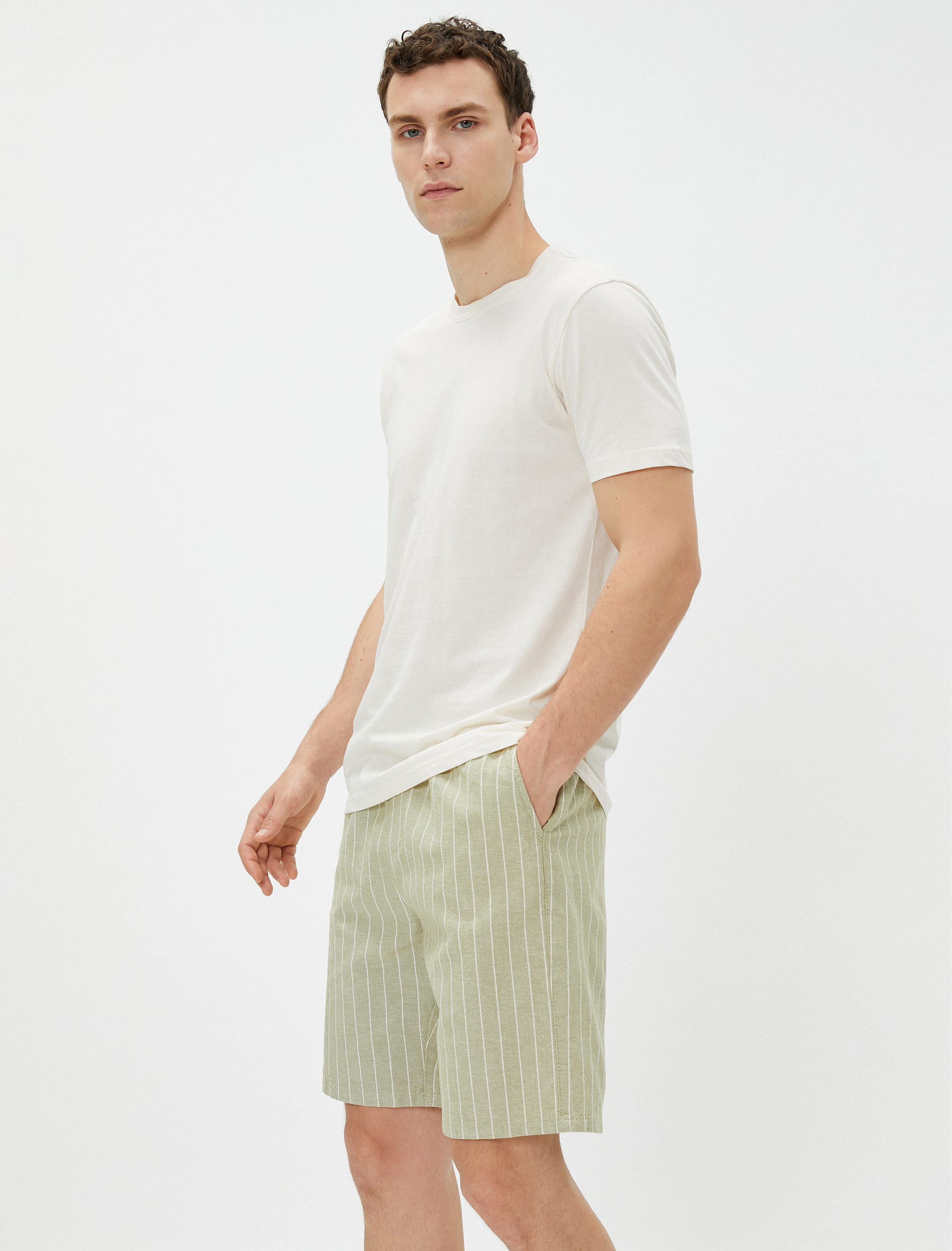   Chino Şort Beli Bağcıklı Cepli Pamuklu