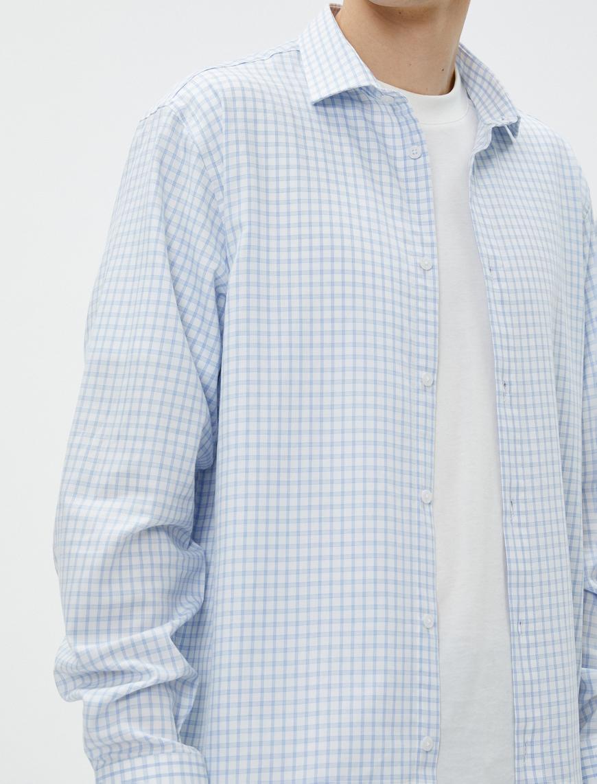   Kareli Gömlek Slim Fit Klasik Yaka Uzun Kollu Pamuklu Non Iron