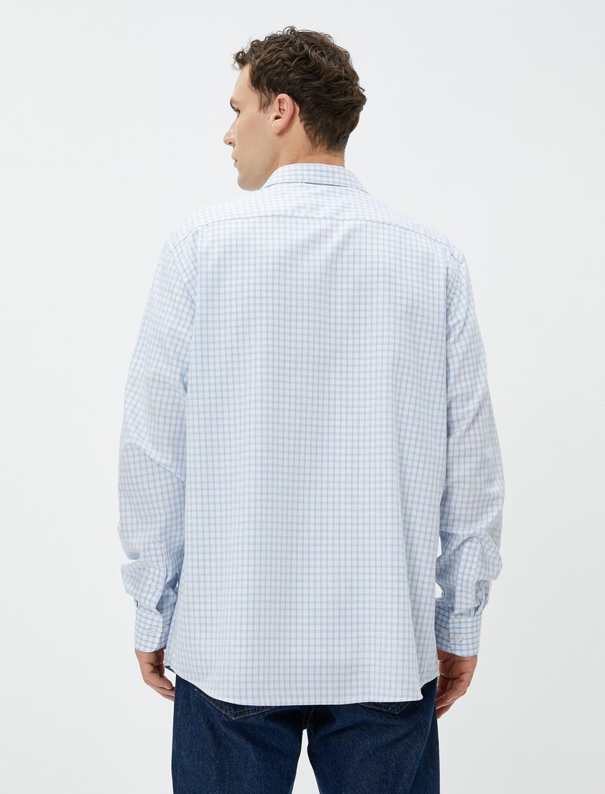   Kareli Gömlek Slim Fit Klasik Yaka Uzun Kollu Pamuklu Non Iron