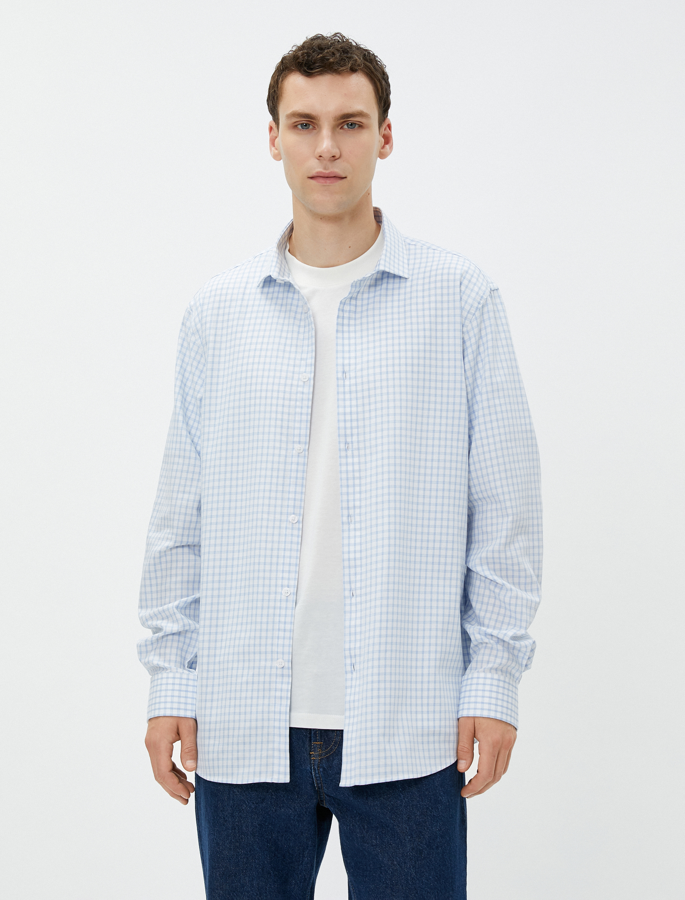   Kareli Gömlek Slim Fit Klasik Yaka Uzun Kollu Pamuklu Non Iron